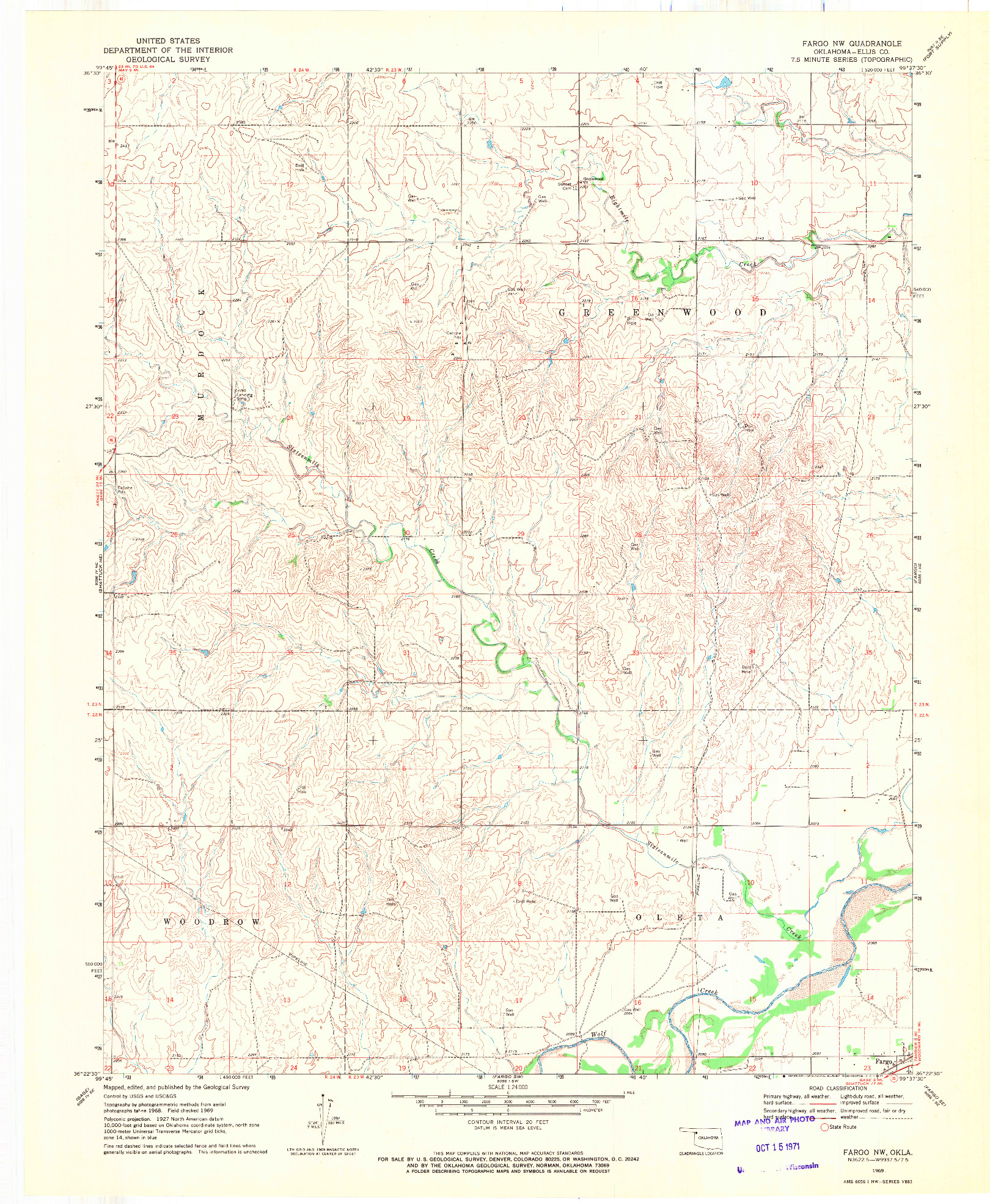 USGS 1:24000-SCALE QUADRANGLE FOR FARGO NW, OK 1969