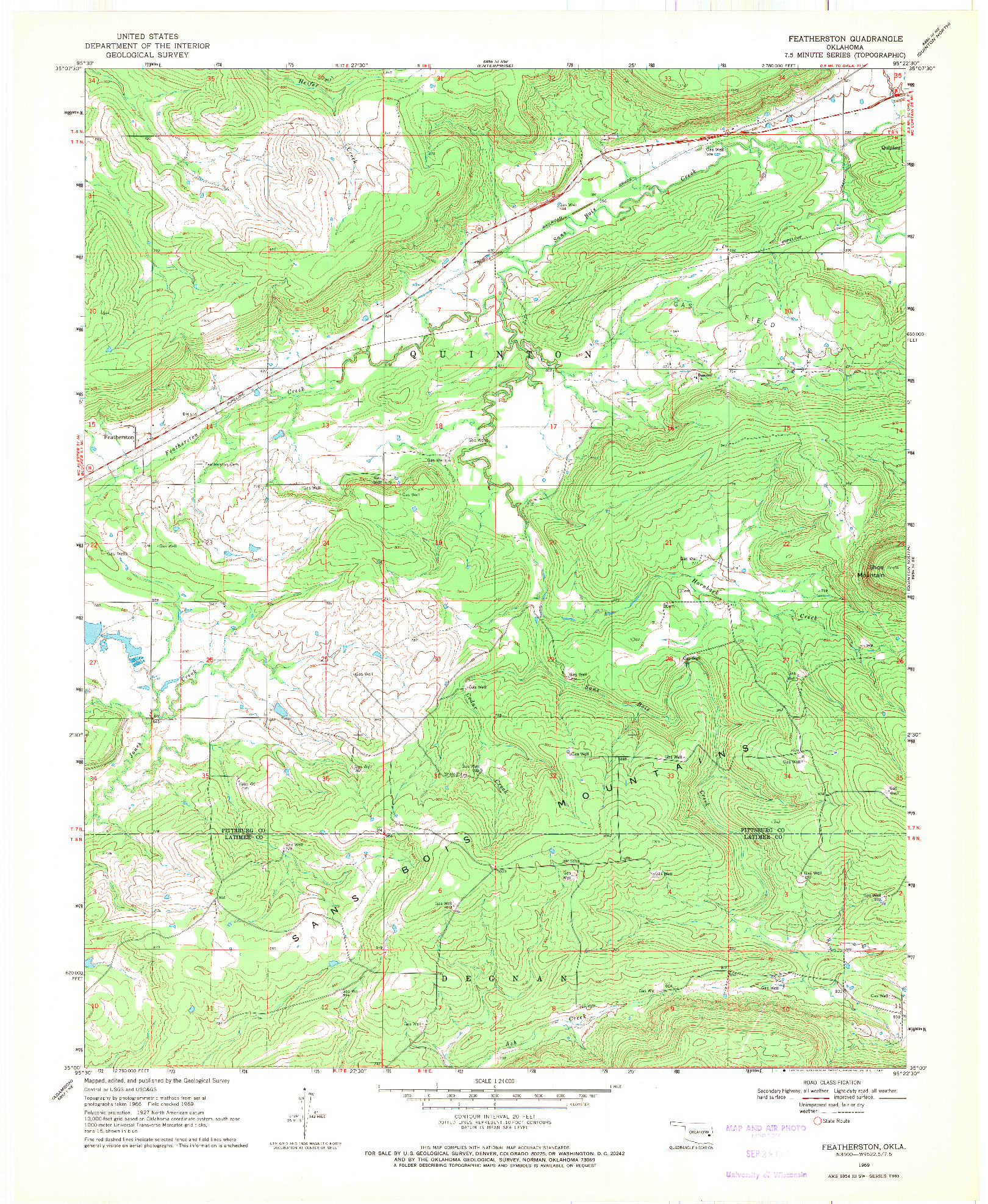 USGS 1:24000-SCALE QUADRANGLE FOR FEATHERSTON, OK 1969