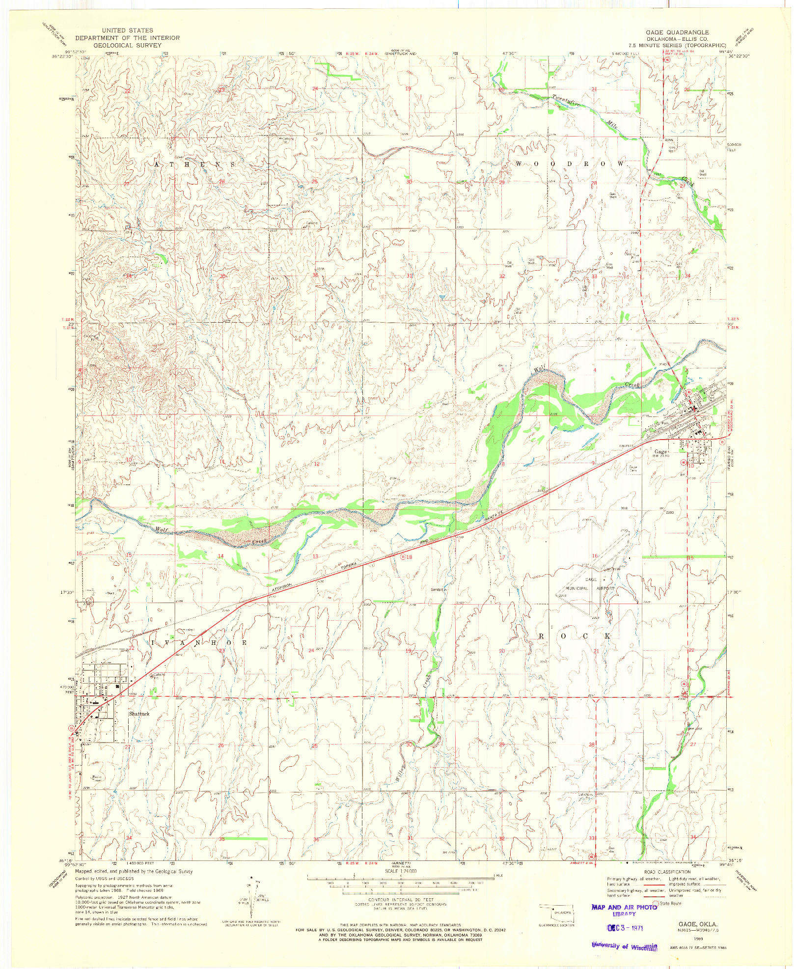 USGS 1:24000-SCALE QUADRANGLE FOR GAGE, OK 1969