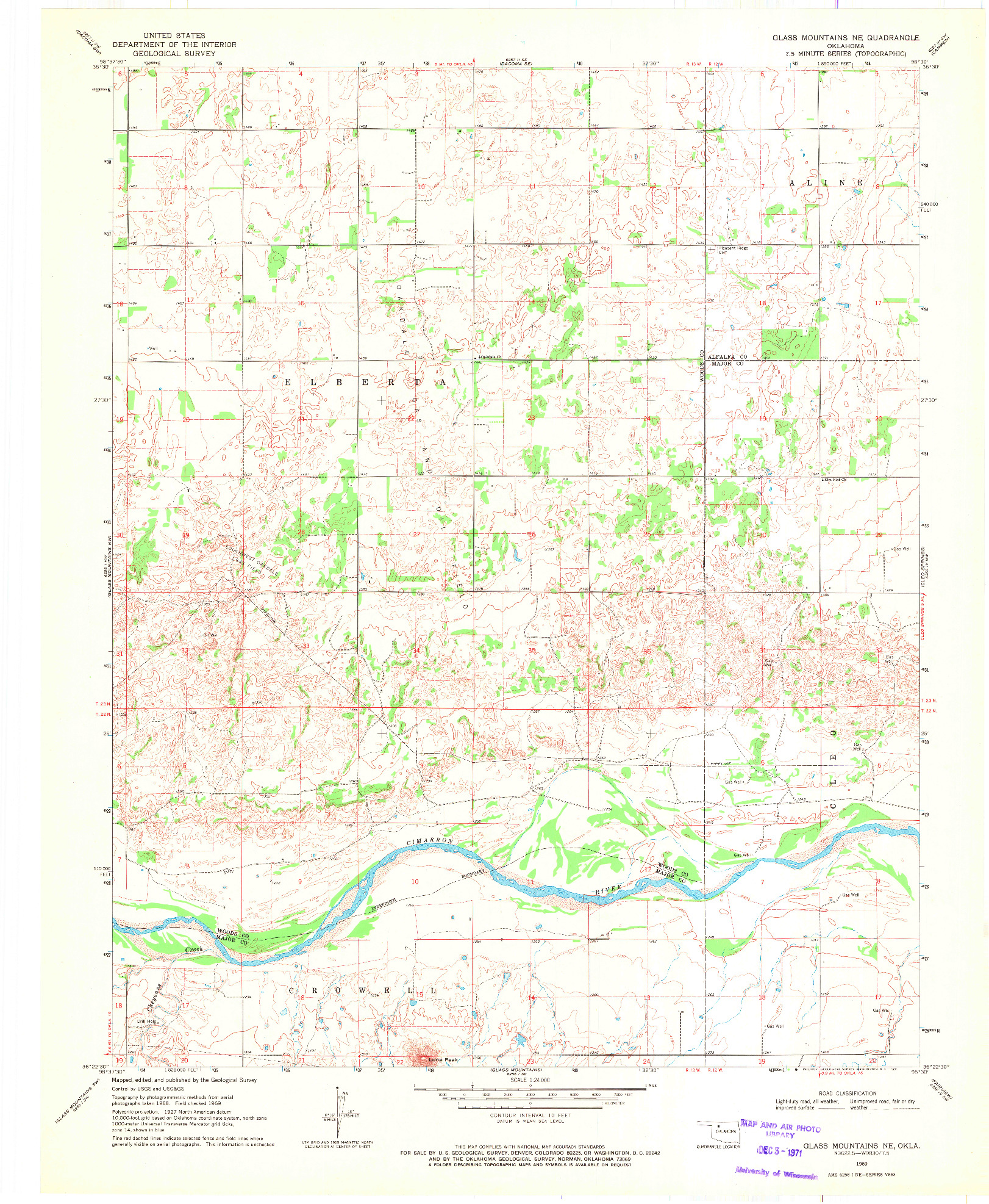 USGS 1:24000-SCALE QUADRANGLE FOR GLASS MOUNTAINS NE, OK 1969