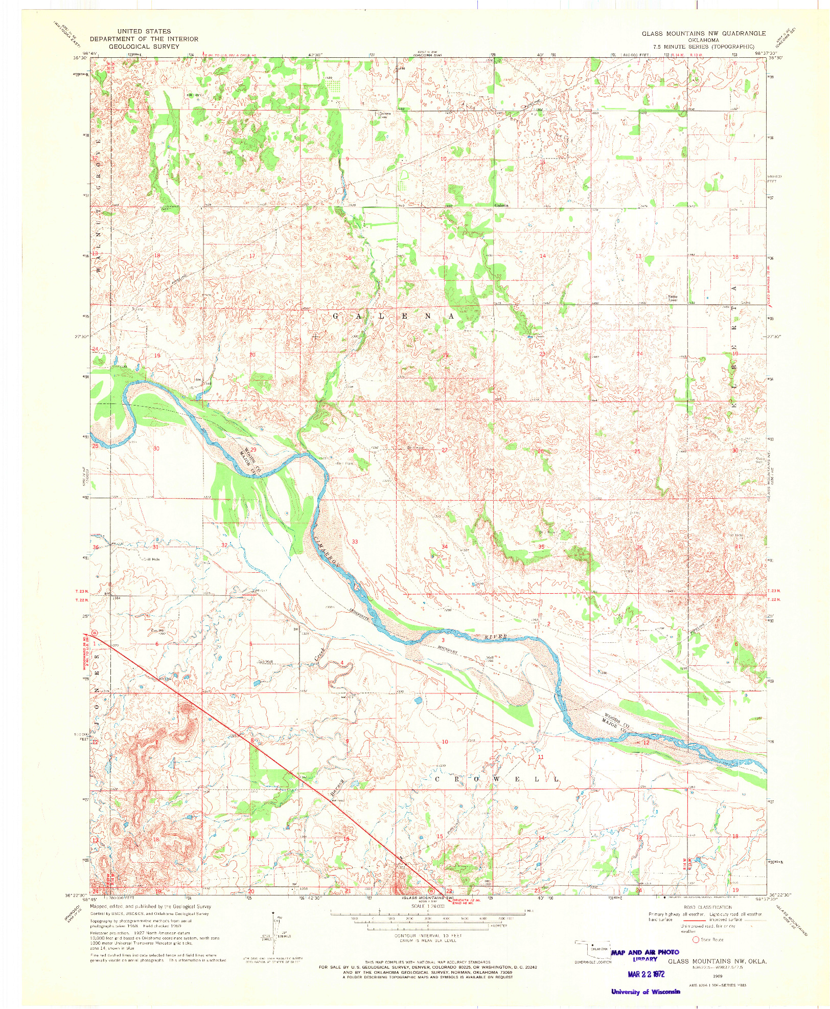 USGS 1:24000-SCALE QUADRANGLE FOR GLASS MOUNTAINS NW, OK 1969