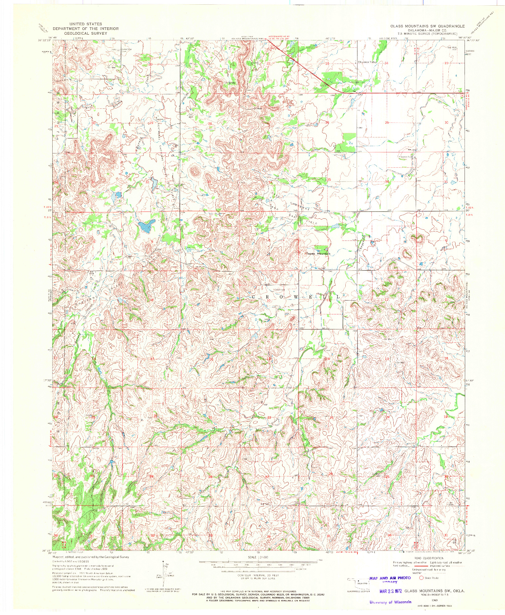 USGS 1:24000-SCALE QUADRANGLE FOR GLASS MOUNTAINS SW, OK 1969