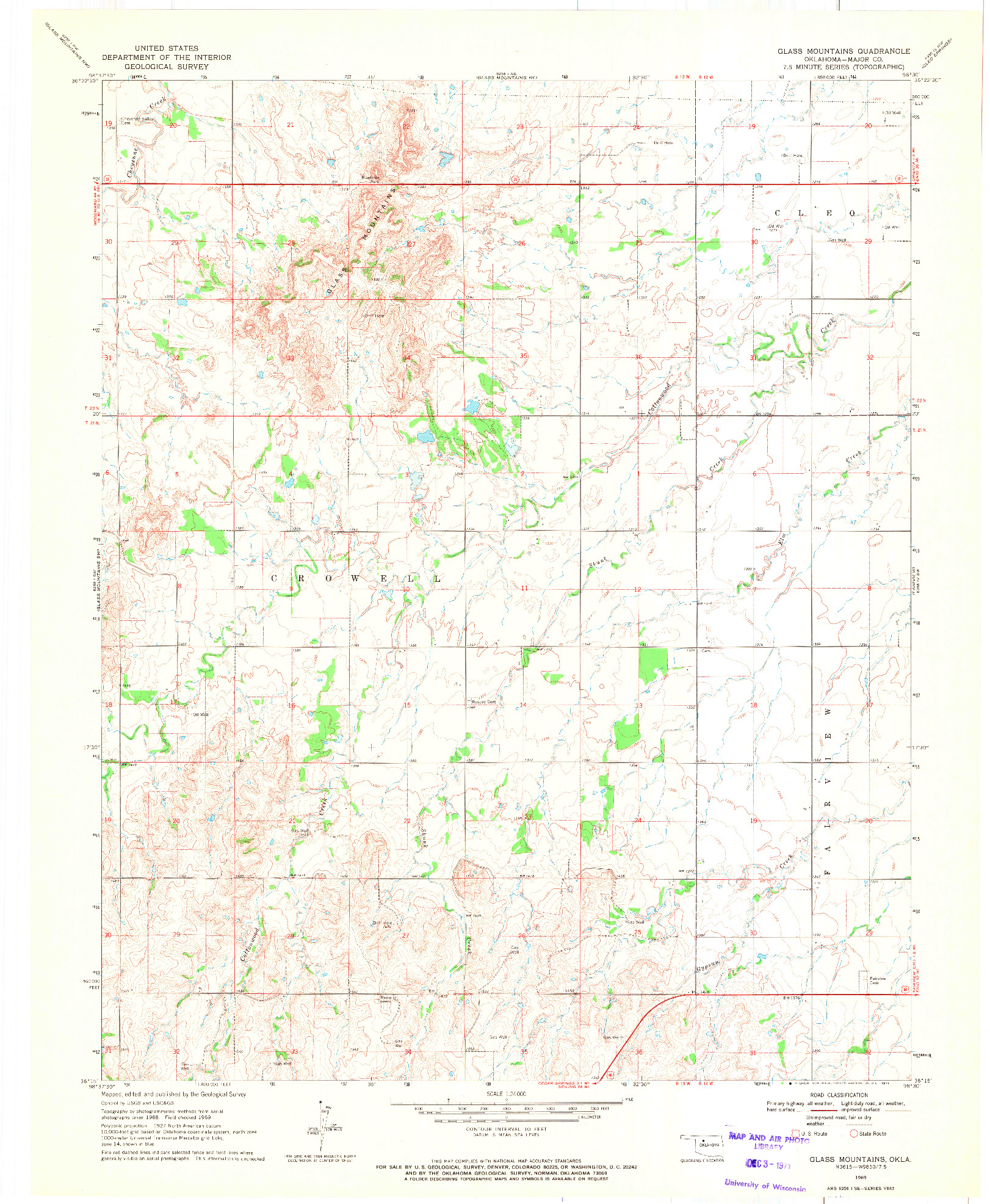 USGS 1:24000-SCALE QUADRANGLE FOR GLASS MOUNTAINS, OK 1969