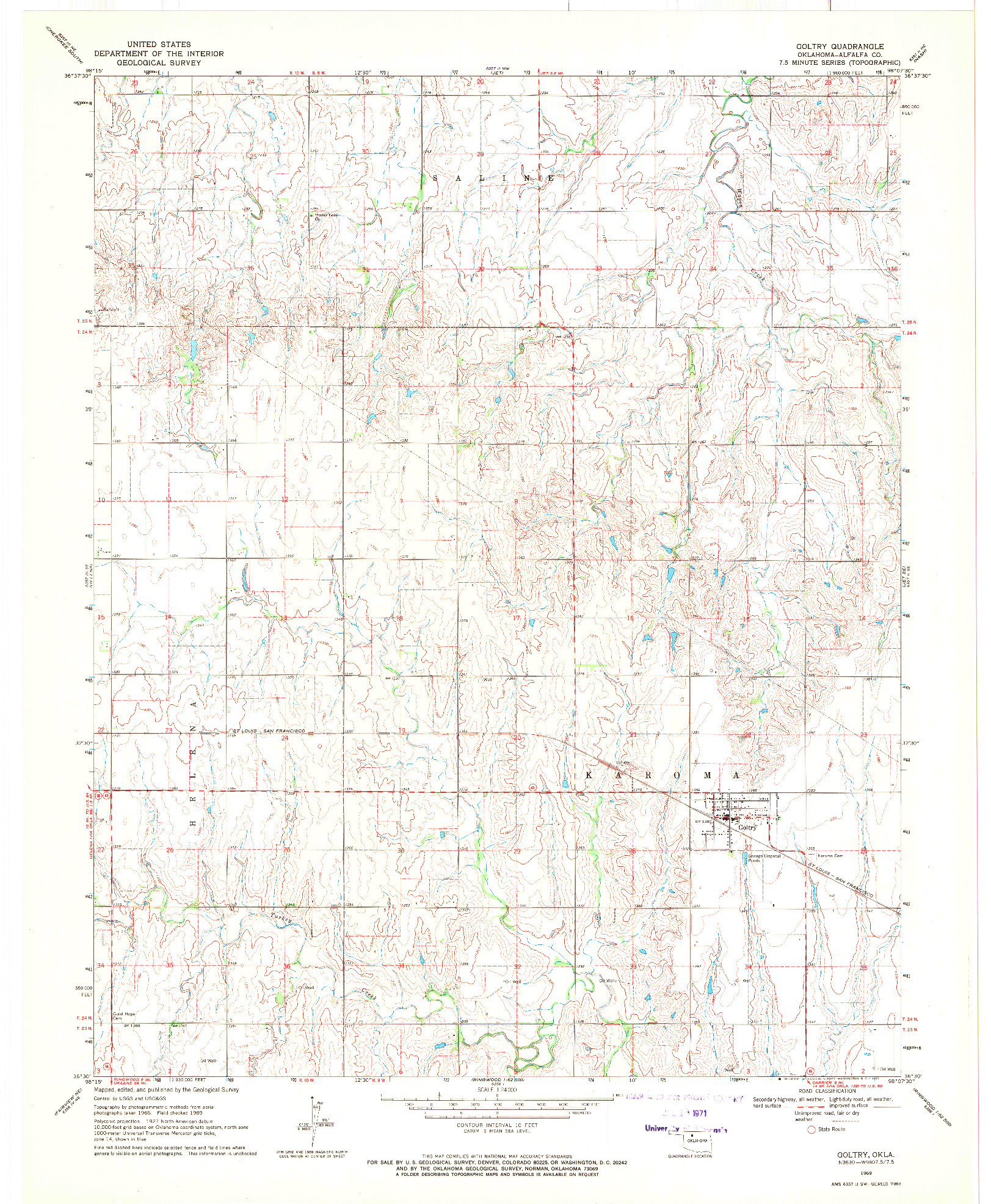 USGS 1:24000-SCALE QUADRANGLE FOR GOLTRY, OK 1969