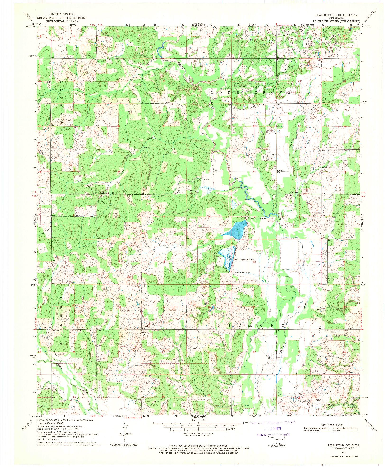 USGS 1:24000-SCALE QUADRANGLE FOR HEALDTON SE, OK 1969