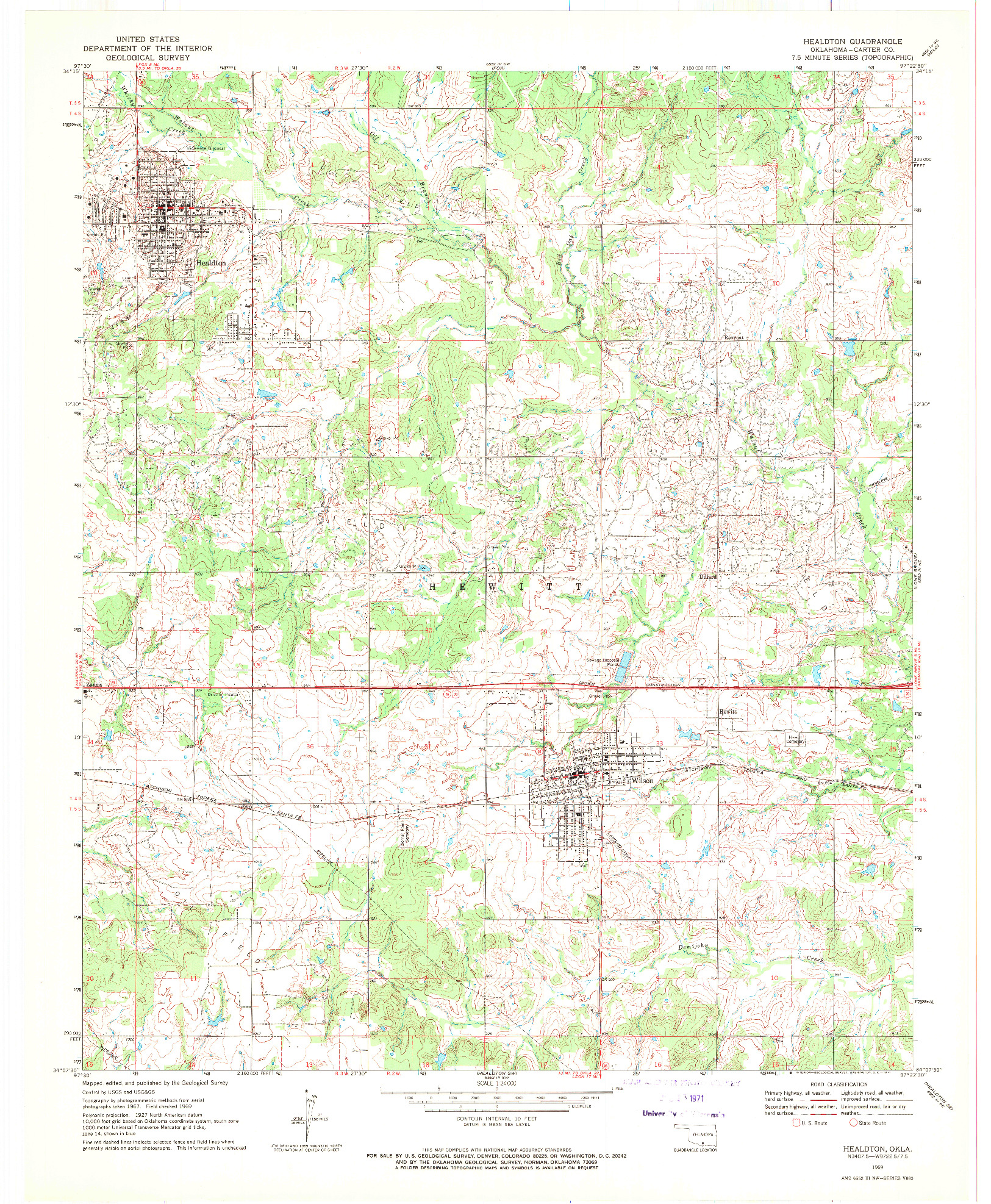 USGS 1:24000-SCALE QUADRANGLE FOR HEALDTON, OK 1969