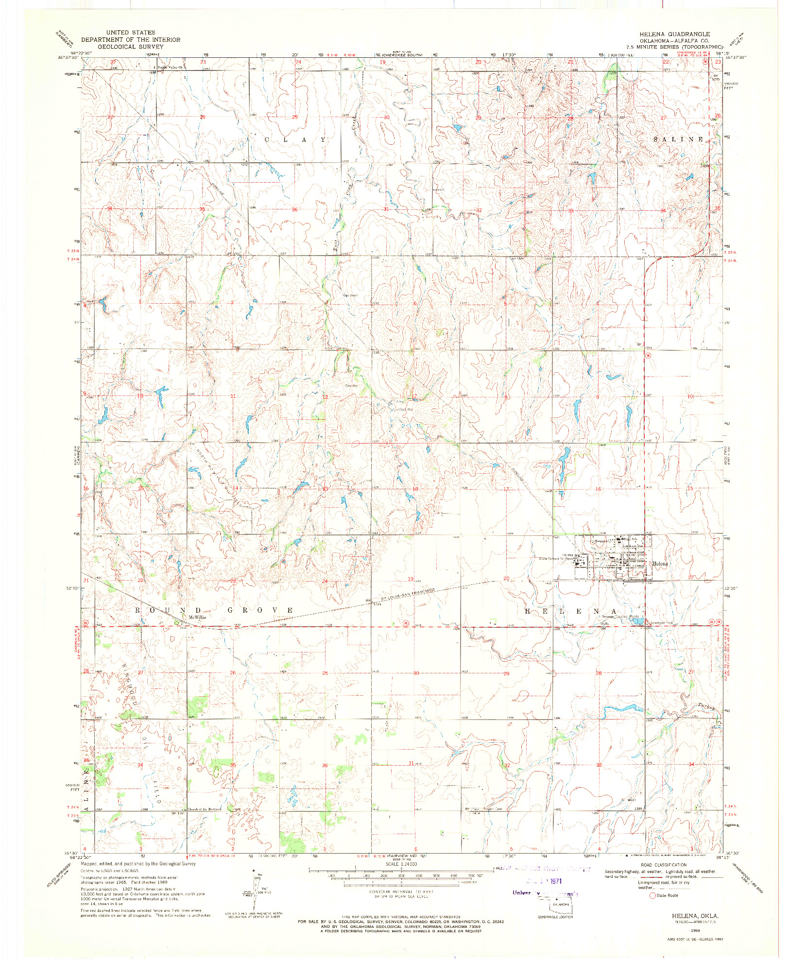 USGS 1:24000-SCALE QUADRANGLE FOR HELENA, OK 1969