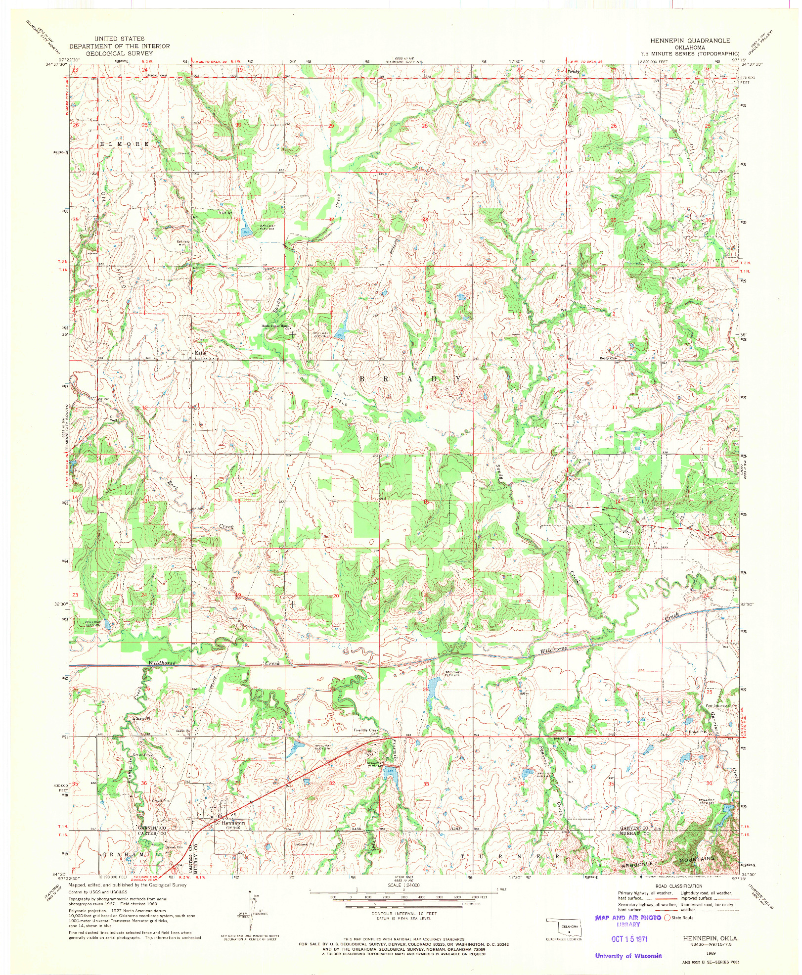 USGS 1:24000-SCALE QUADRANGLE FOR HENNEPIN, OK 1969