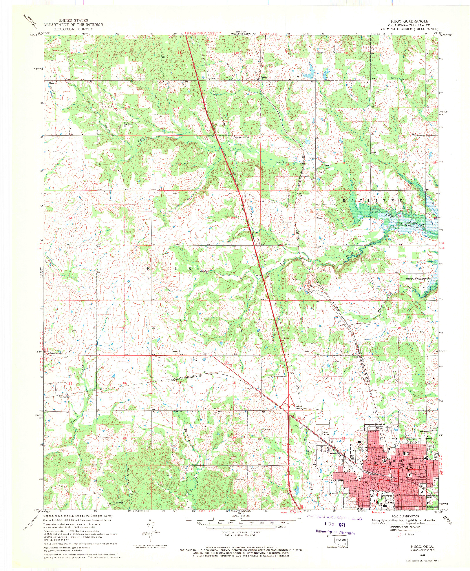 USGS 1:24000-SCALE QUADRANGLE FOR HUGO, OK 1969