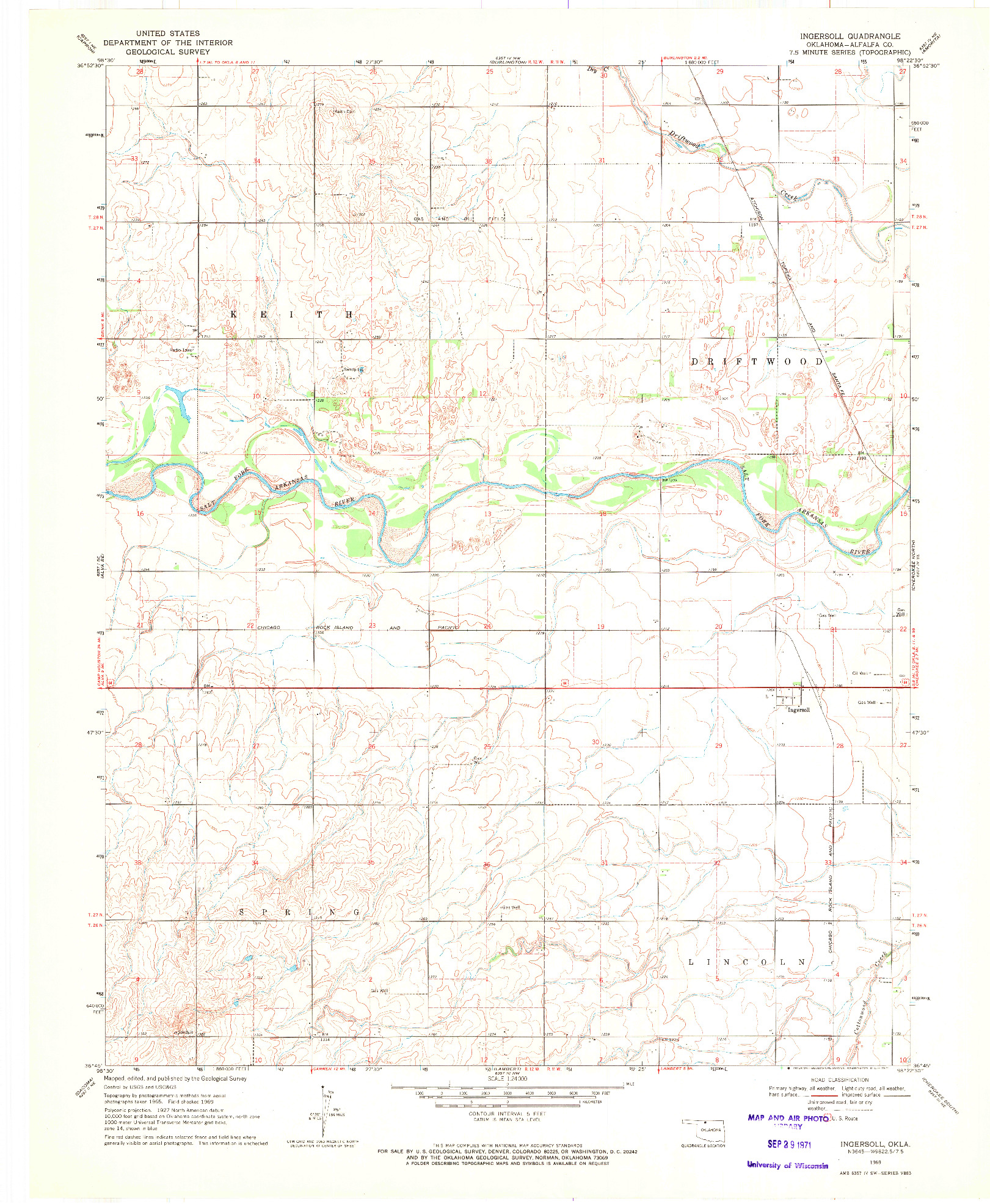 USGS 1:24000-SCALE QUADRANGLE FOR INGERSOLL, OK 1969