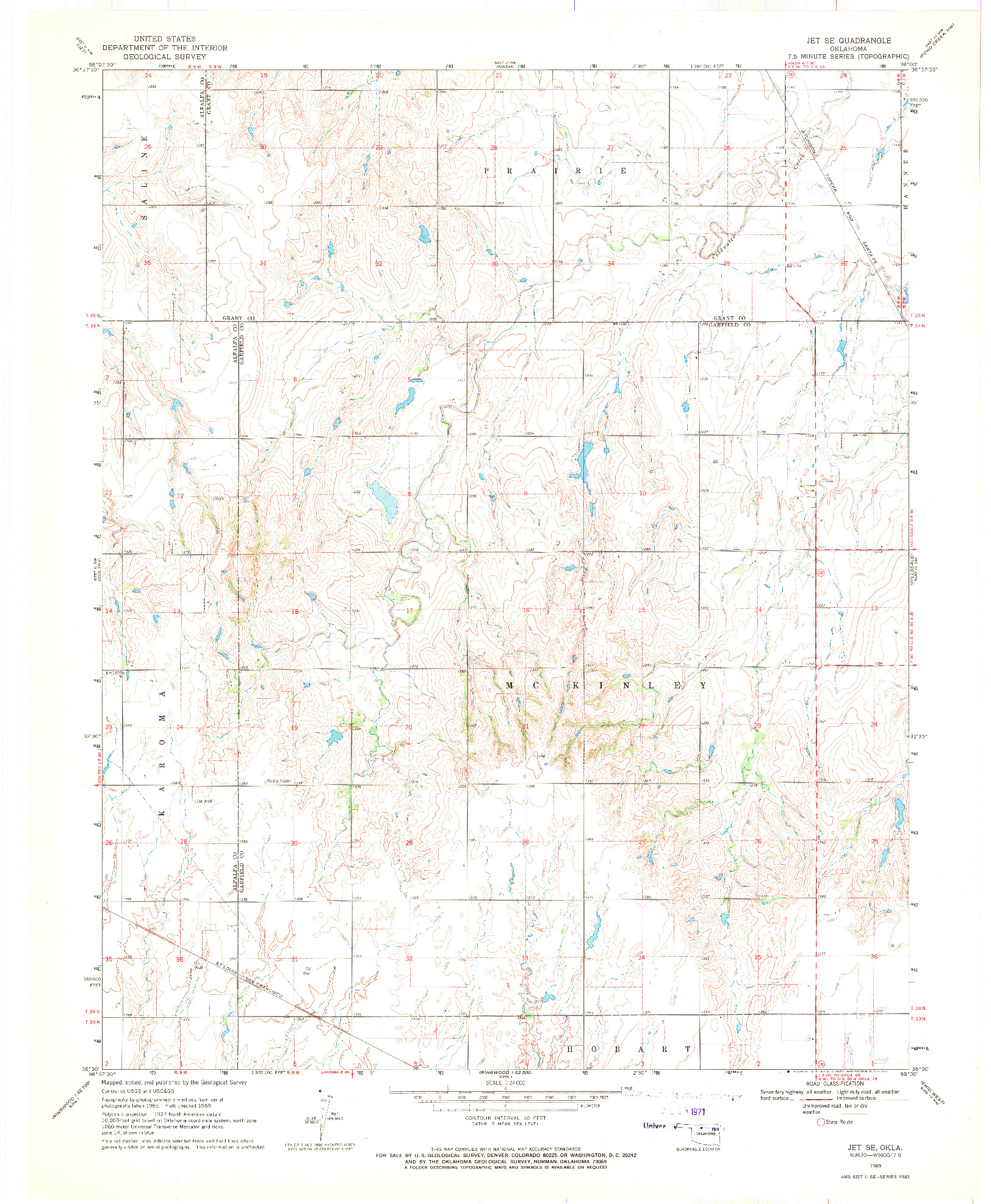 USGS 1:24000-SCALE QUADRANGLE FOR JET SE, OK 1969