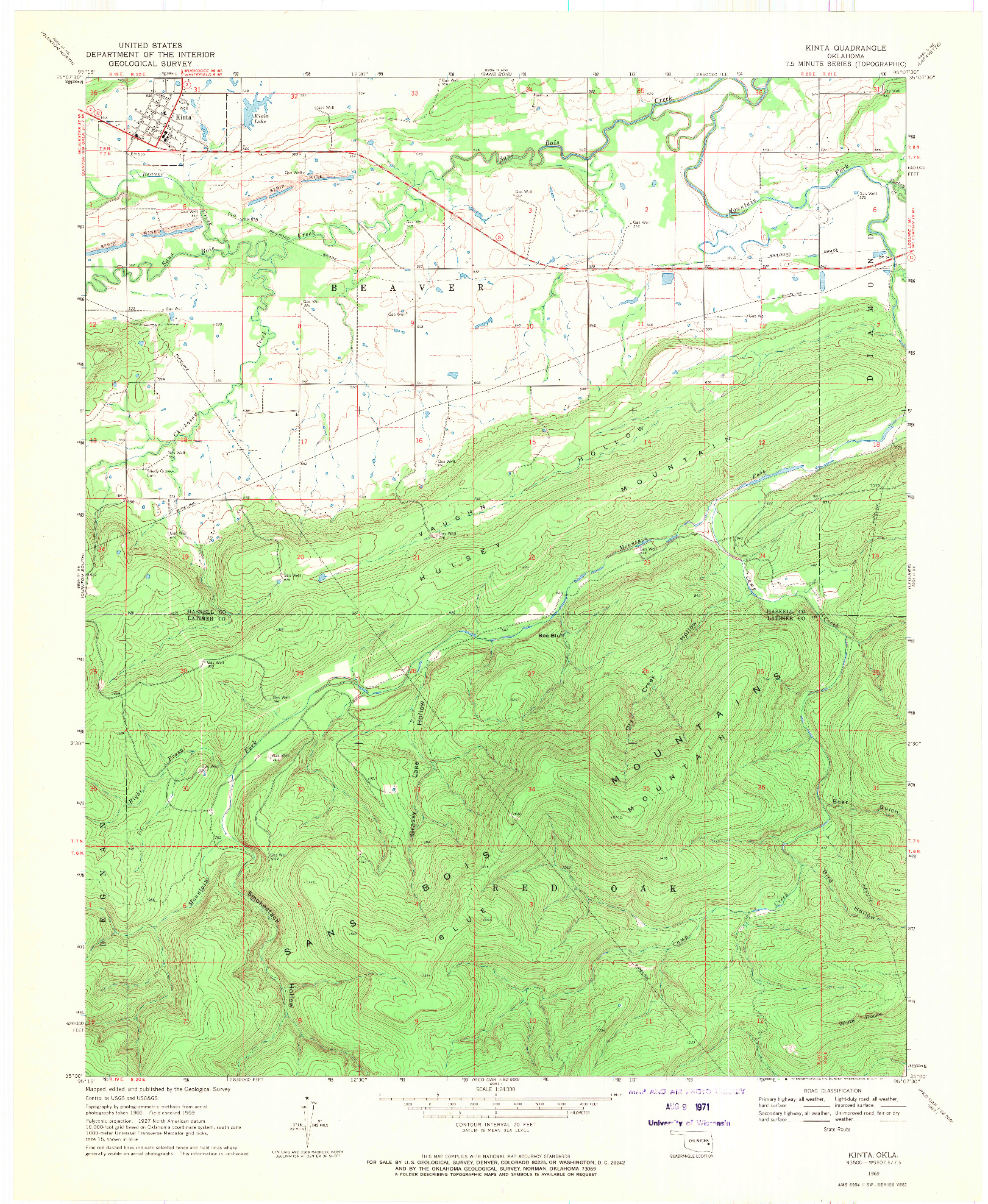 USGS 1:24000-SCALE QUADRANGLE FOR KINTA, OK 1969