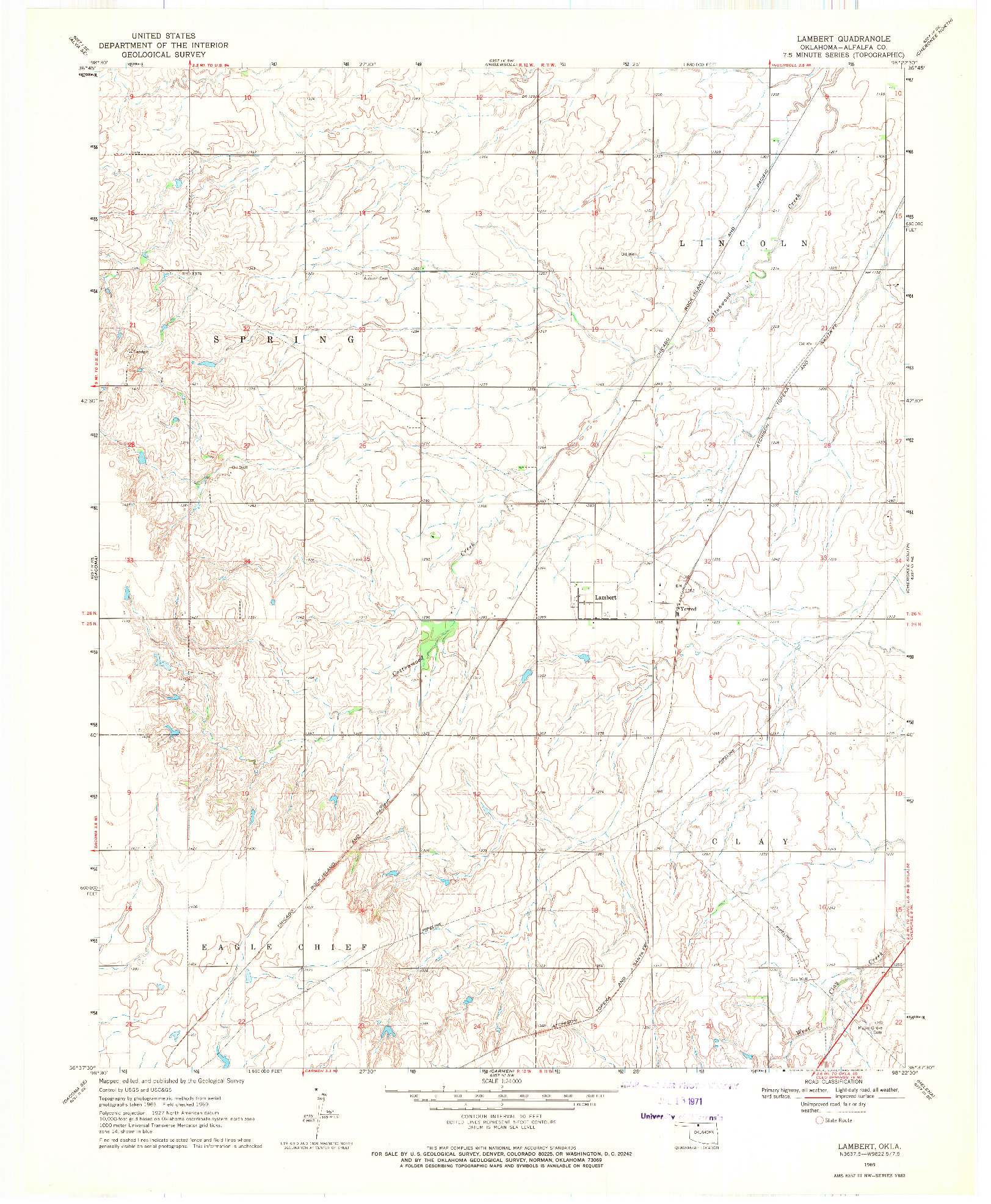 USGS 1:24000-SCALE QUADRANGLE FOR LAMBERT, OK 1969