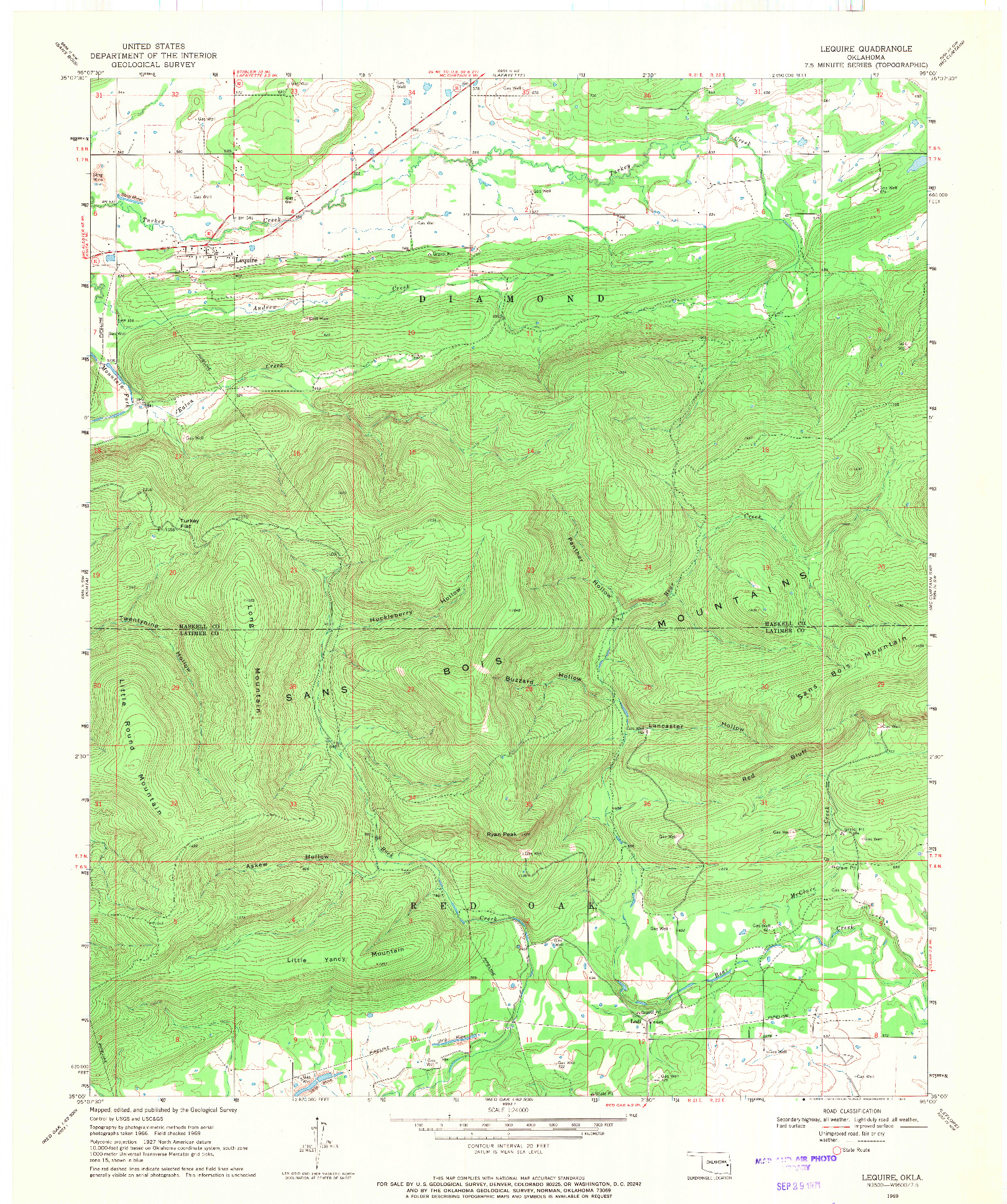 USGS 1:24000-SCALE QUADRANGLE FOR LEQUIRE, OK 1969