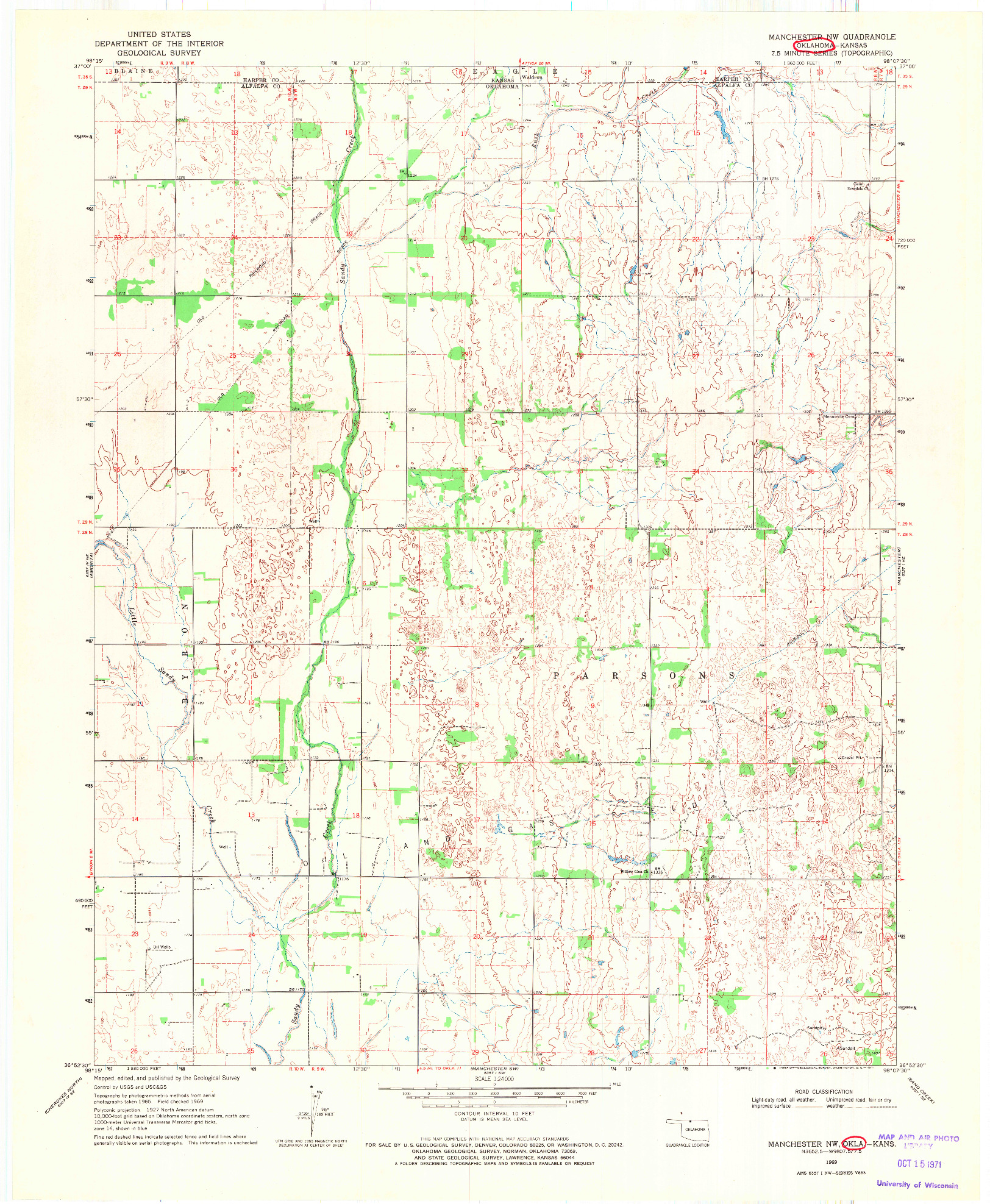 USGS 1:24000-SCALE QUADRANGLE FOR MANCHESTER NW, OK 1969