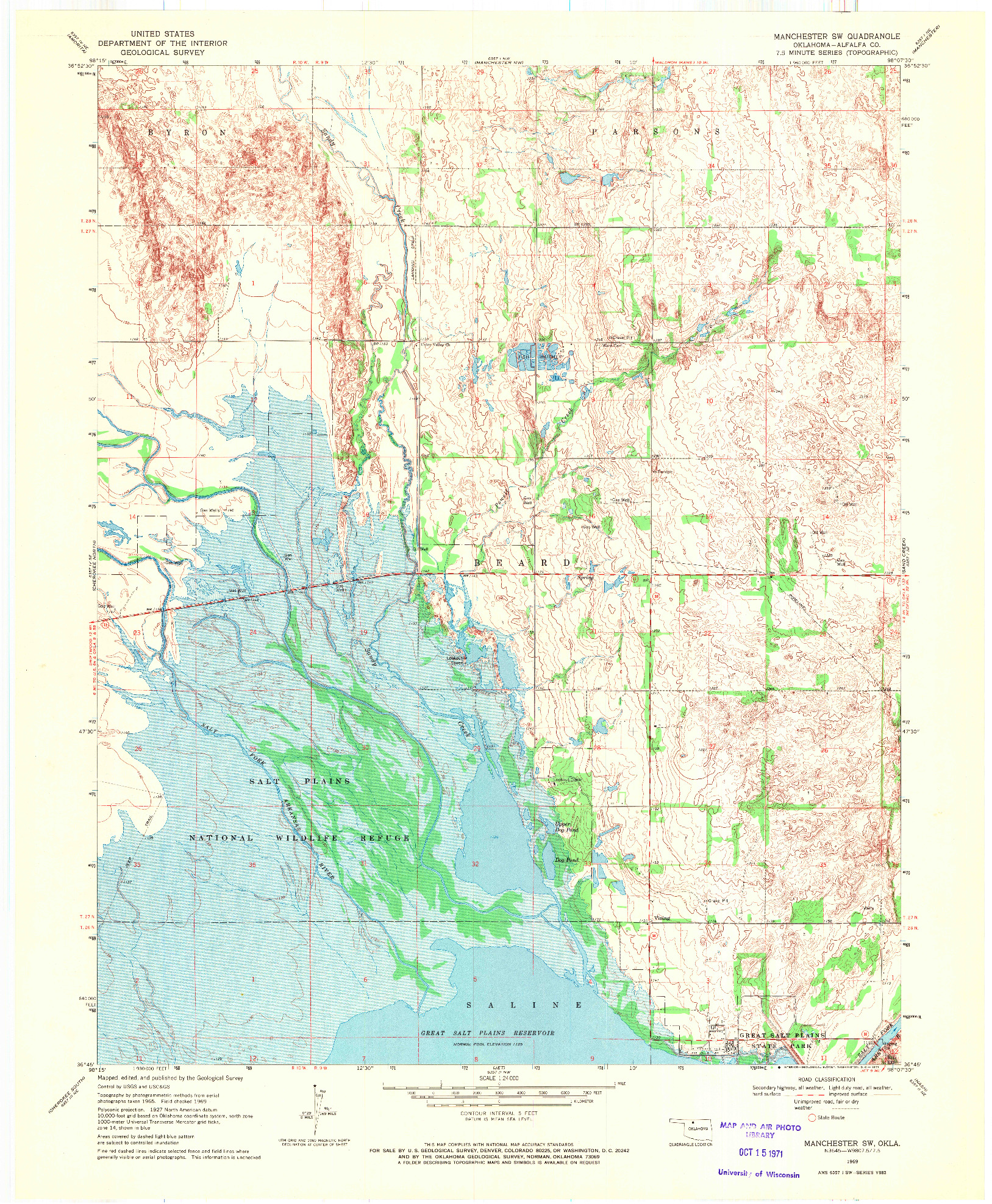 USGS 1:24000-SCALE QUADRANGLE FOR MANCHESTER SW, OK 1969