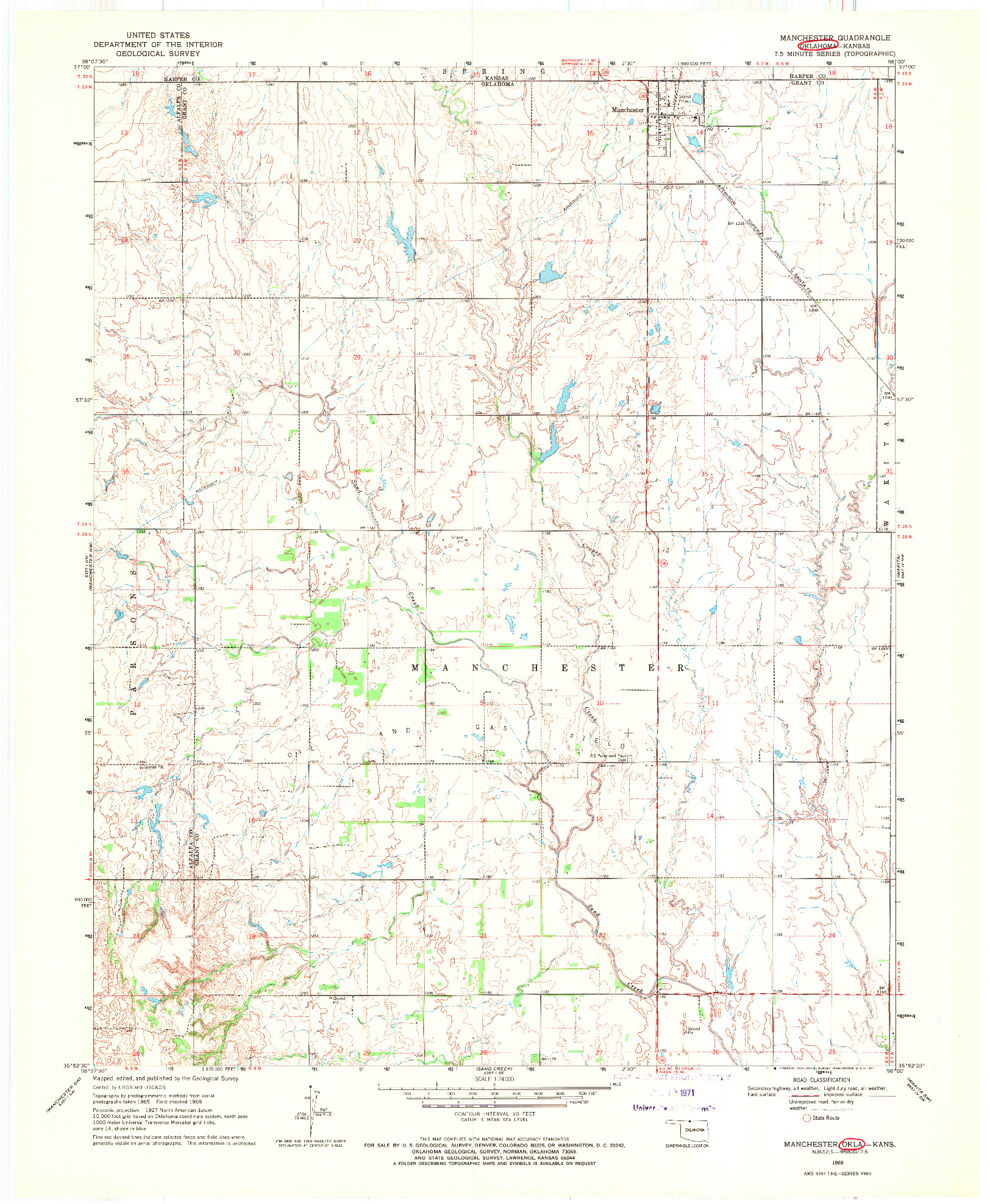 USGS 1:24000-SCALE QUADRANGLE FOR MANCHESTER, OK 1969