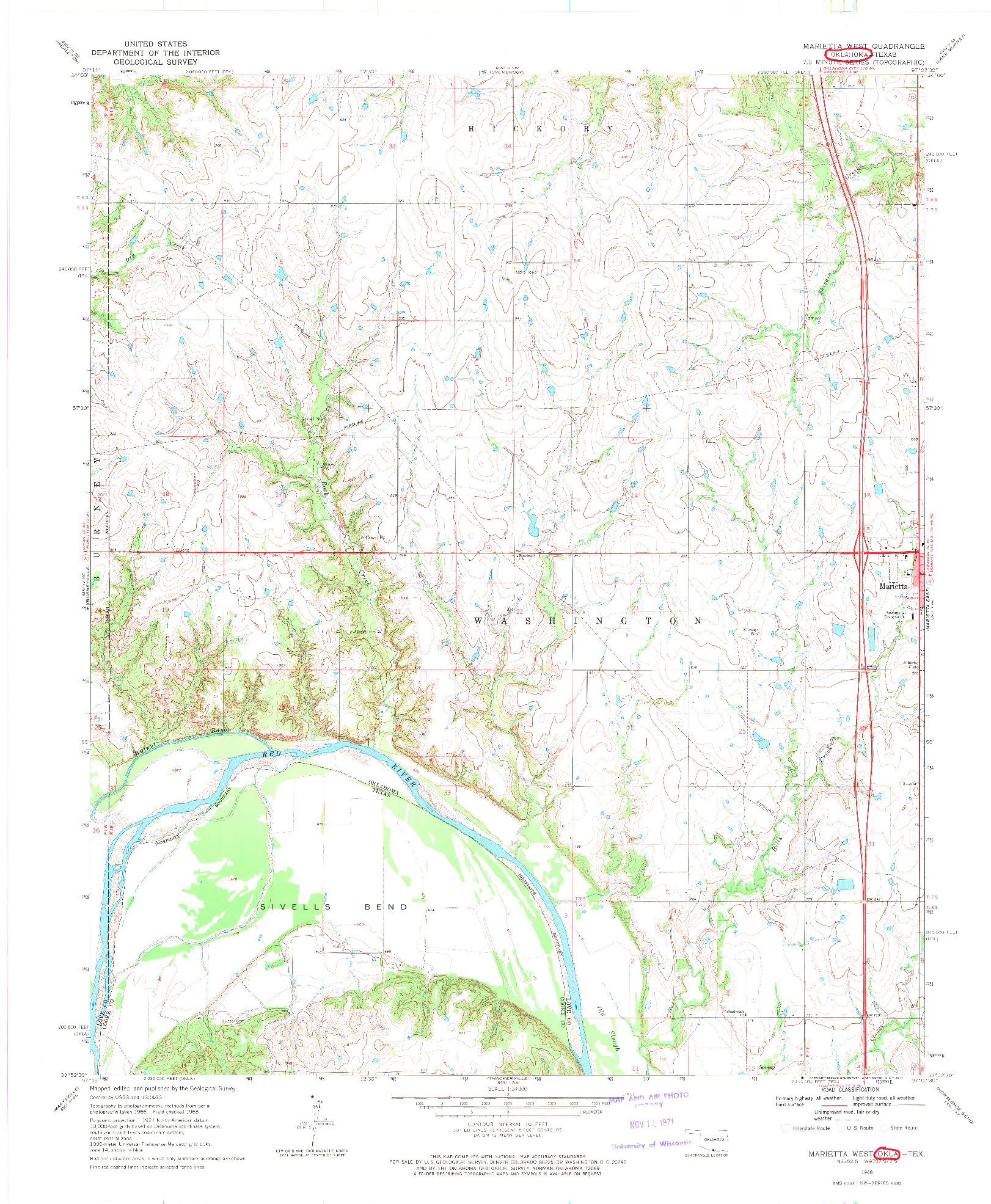 USGS 1:24000-SCALE QUADRANGLE FOR MARIETTA WEST, OK 1968