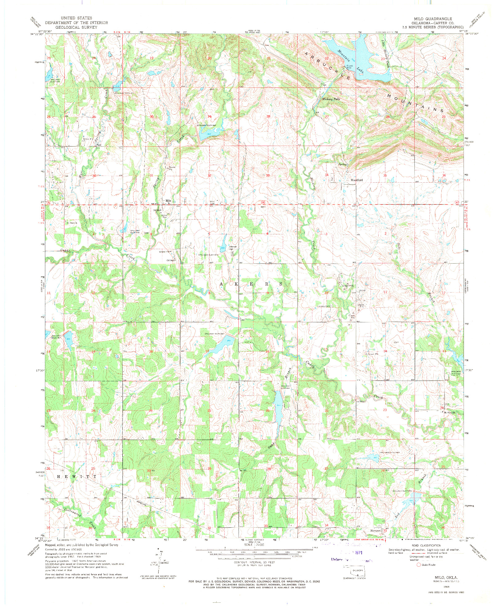 USGS 1:24000-SCALE QUADRANGLE FOR MILO, OK 1969