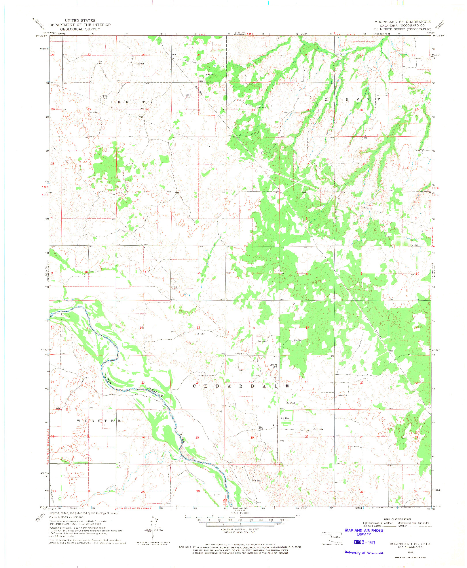 USGS 1:24000-SCALE QUADRANGLE FOR MOORELAND SE, OK 1969