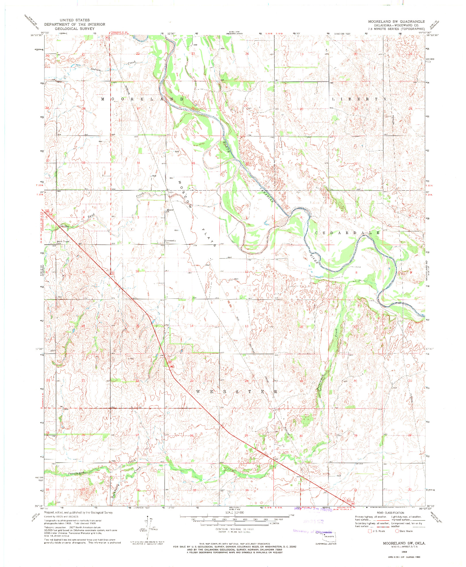 USGS 1:24000-SCALE QUADRANGLE FOR MOORELAND SW, OK 1969