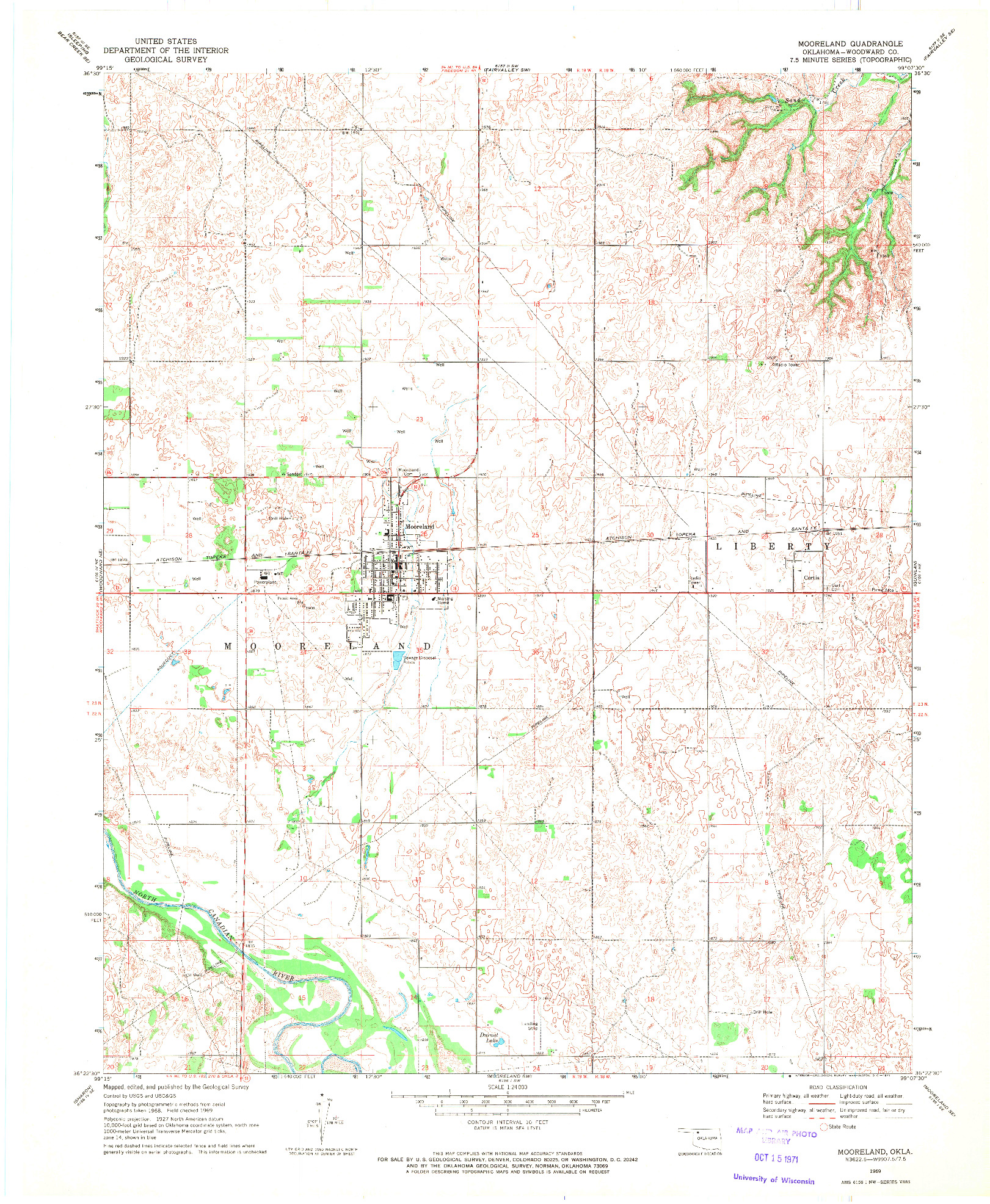 USGS 1:24000-SCALE QUADRANGLE FOR MOORELAND, OK 1969