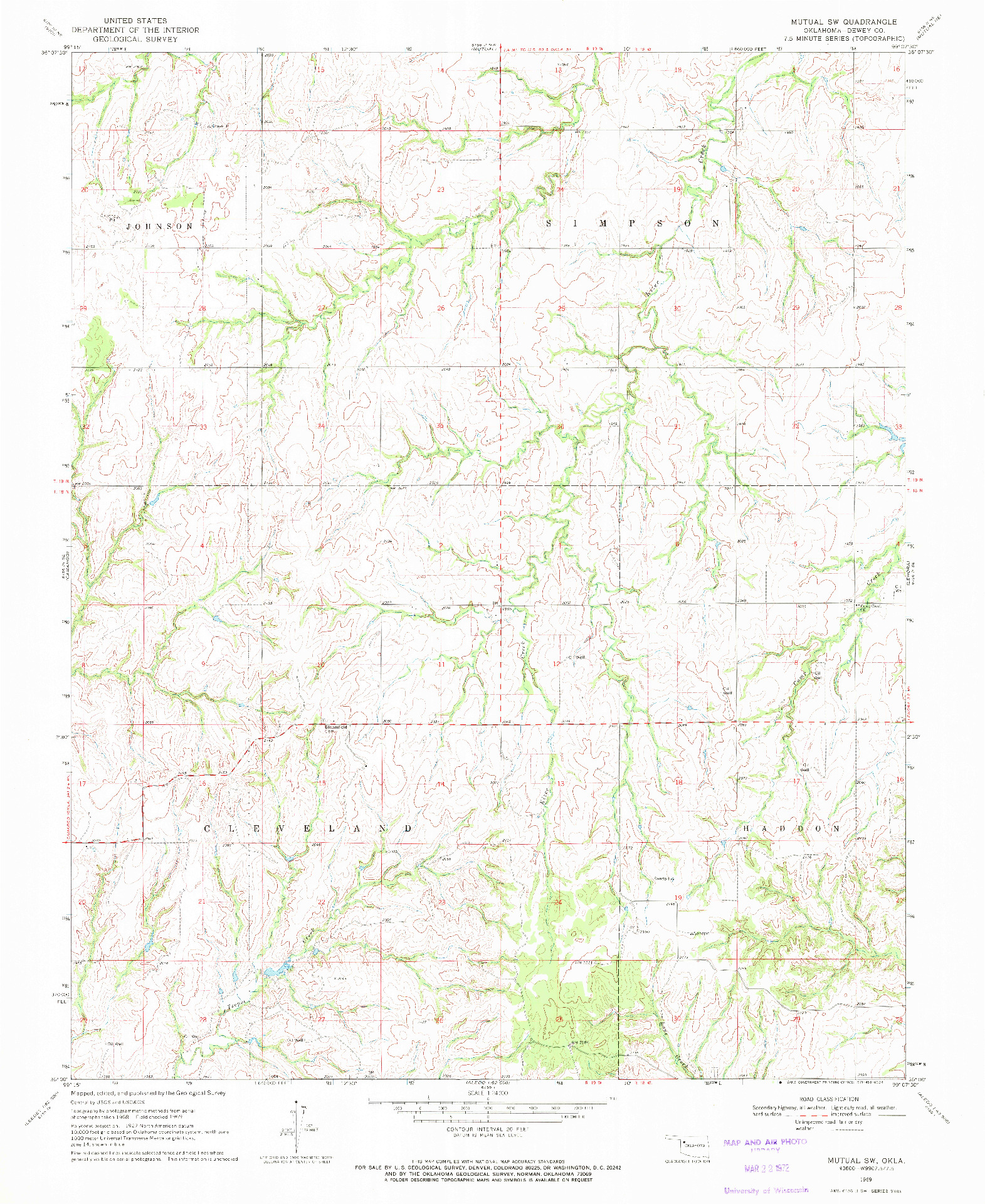 USGS 1:24000-SCALE QUADRANGLE FOR MUTUAL SW, OK 1969