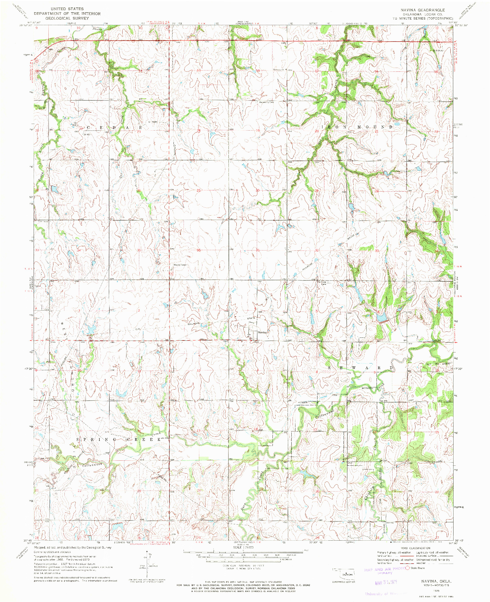 USGS 1:24000-SCALE QUADRANGLE FOR NAVINA, OK 1970