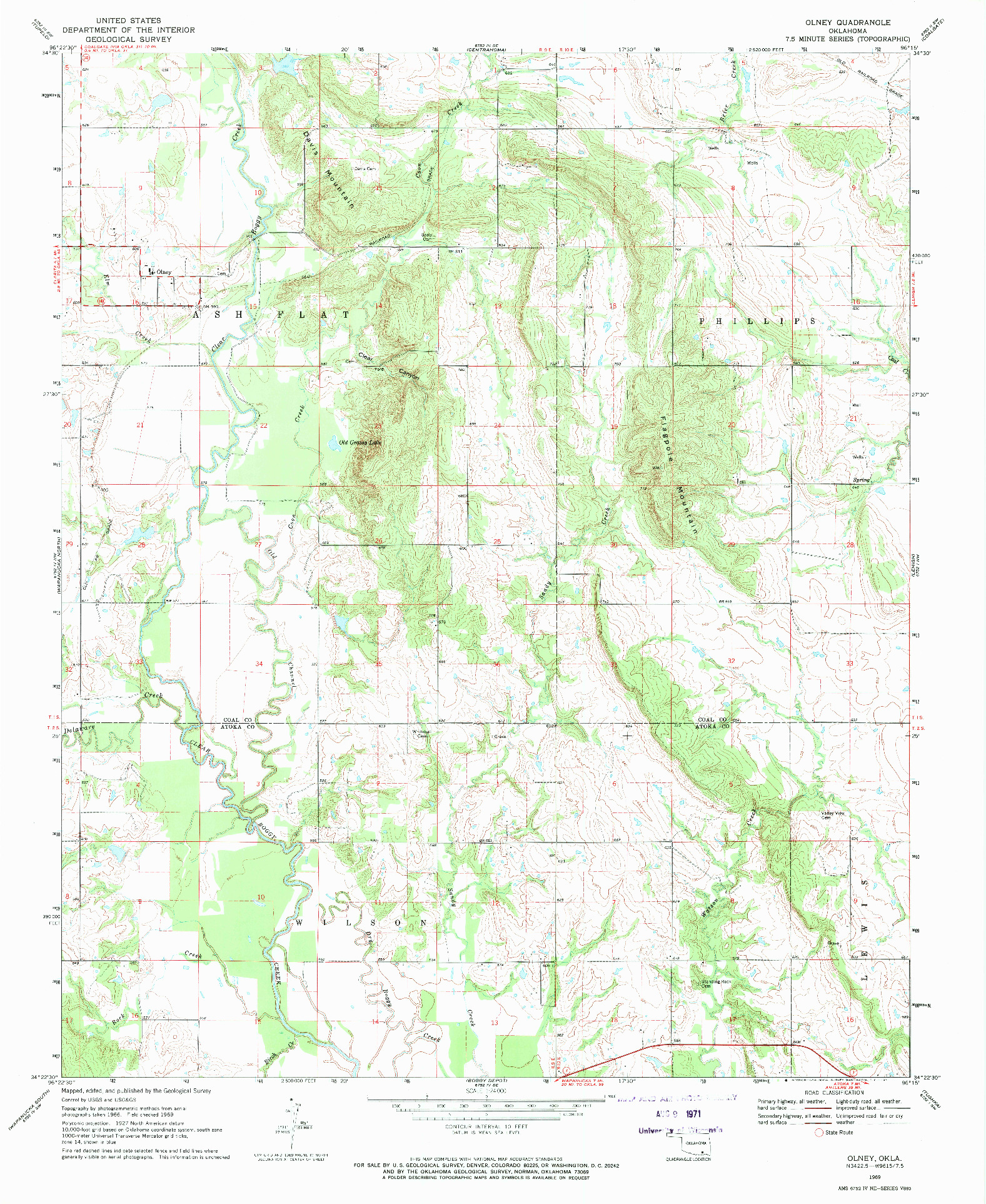 USGS 1:24000-SCALE QUADRANGLE FOR OLNEY, OK 1969