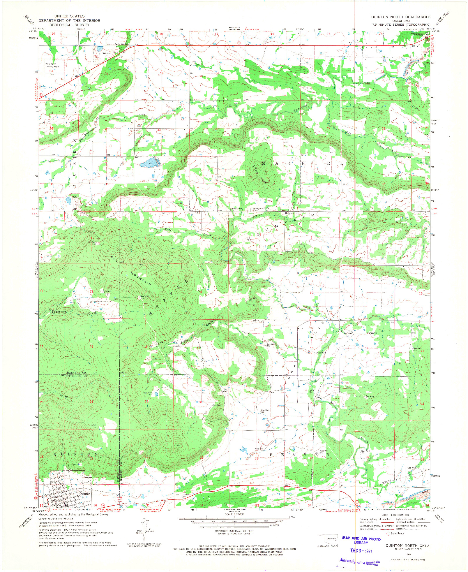 USGS 1:24000-SCALE QUADRANGLE FOR QUINTON NORTH, OK 1969
