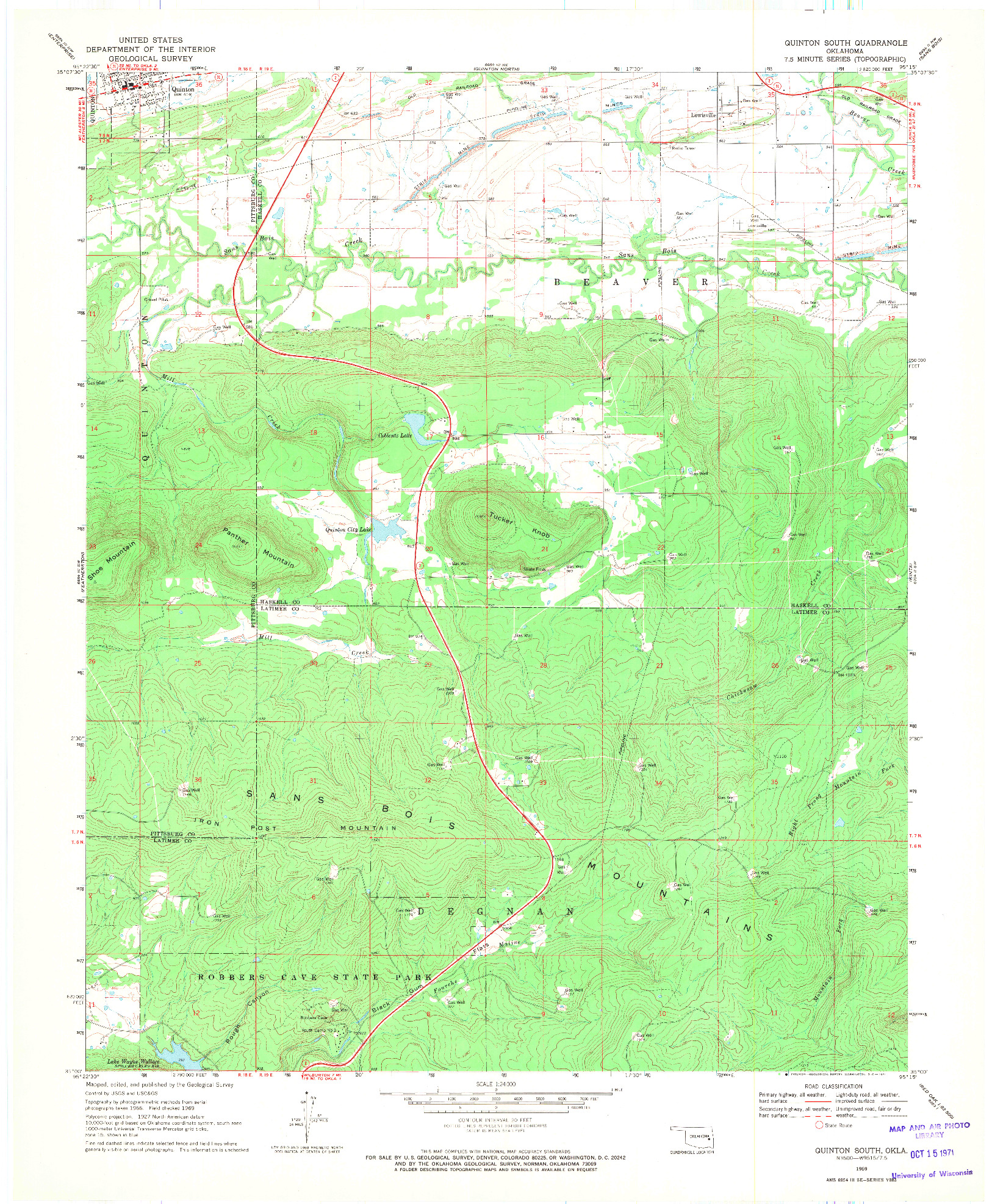 USGS 1:24000-SCALE QUADRANGLE FOR QUINTON SOUTH, OK 1969