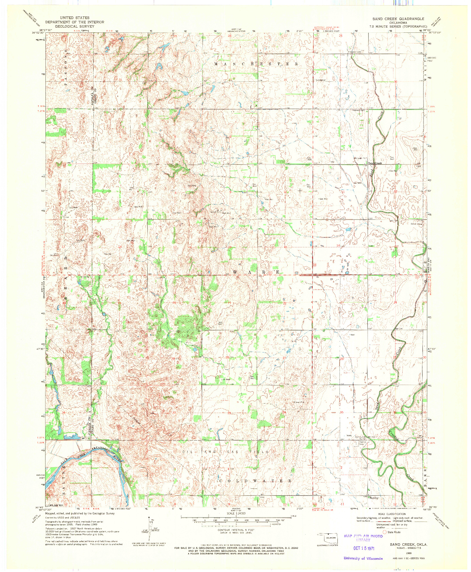 USGS 1:24000-SCALE QUADRANGLE FOR SAND CREEK, OK 1969