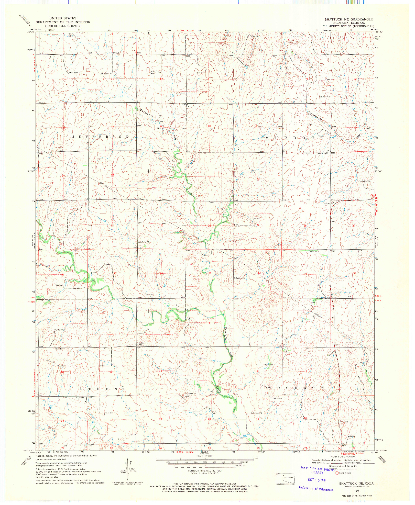 USGS 1:24000-SCALE QUADRANGLE FOR SHATTUCK NE, OK 1969