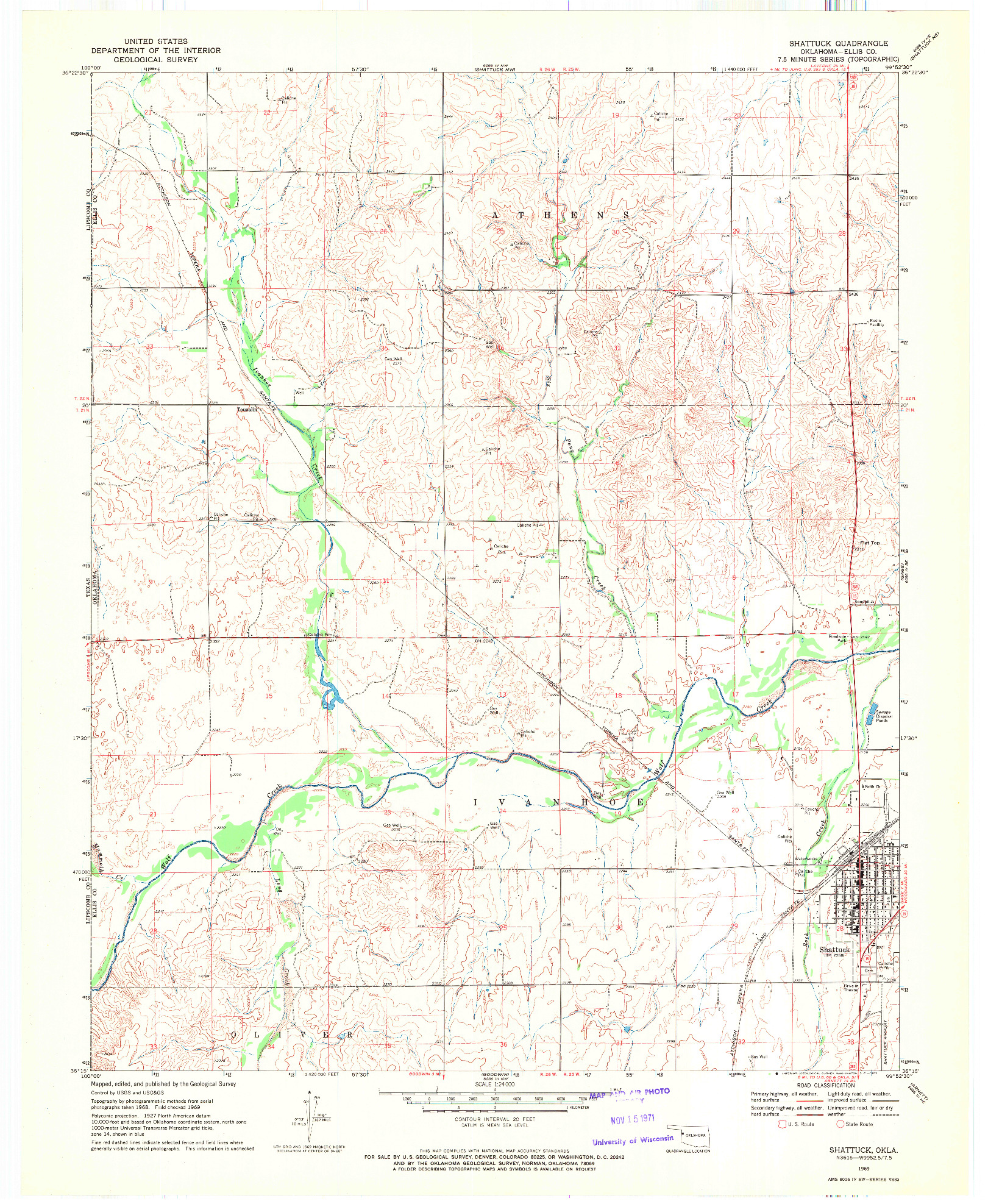 USGS 1:24000-SCALE QUADRANGLE FOR SHATTUCK, OK 1969