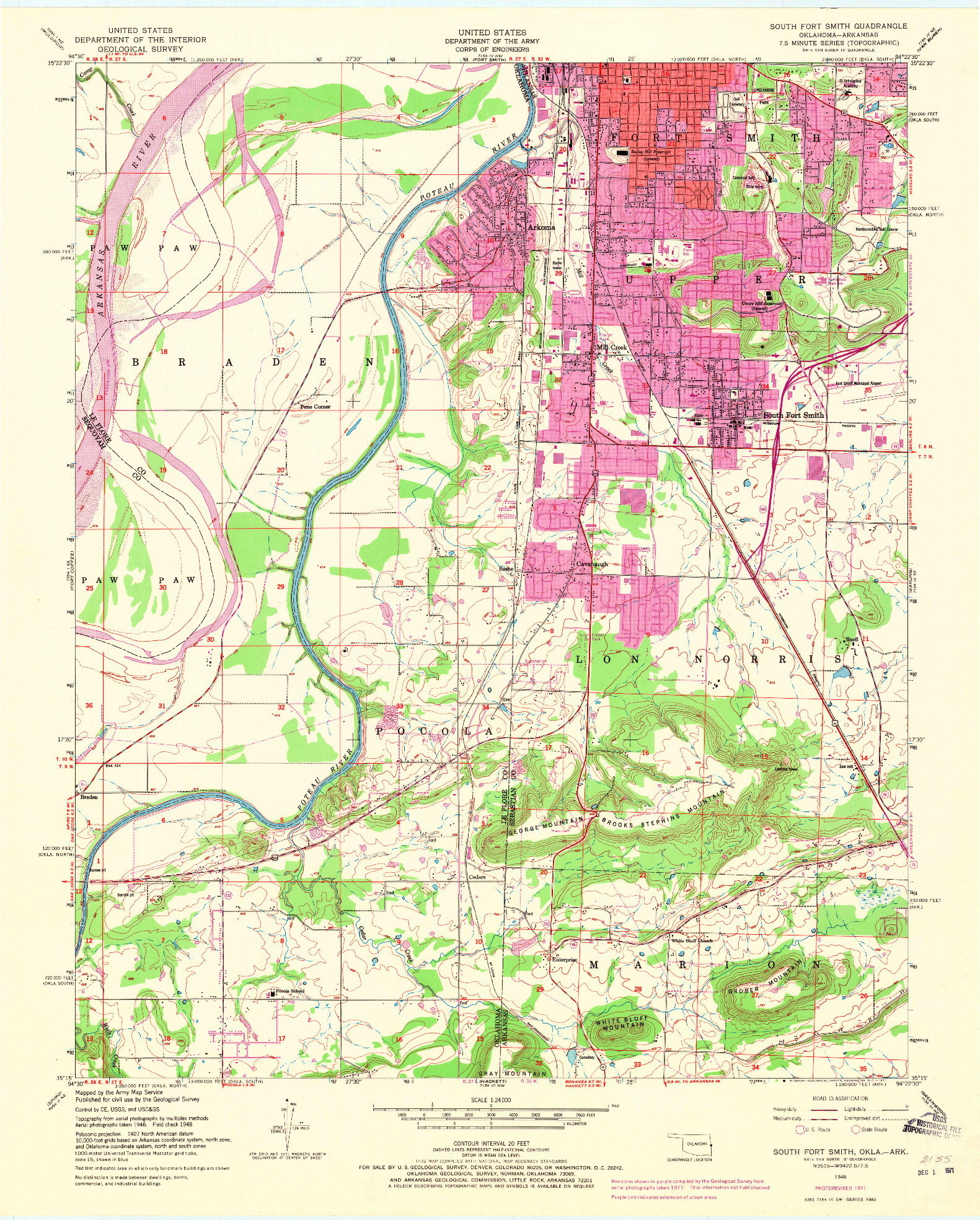 USGS 1:24000-SCALE QUADRANGLE FOR SOUTH FORT SMITH, OK 1948