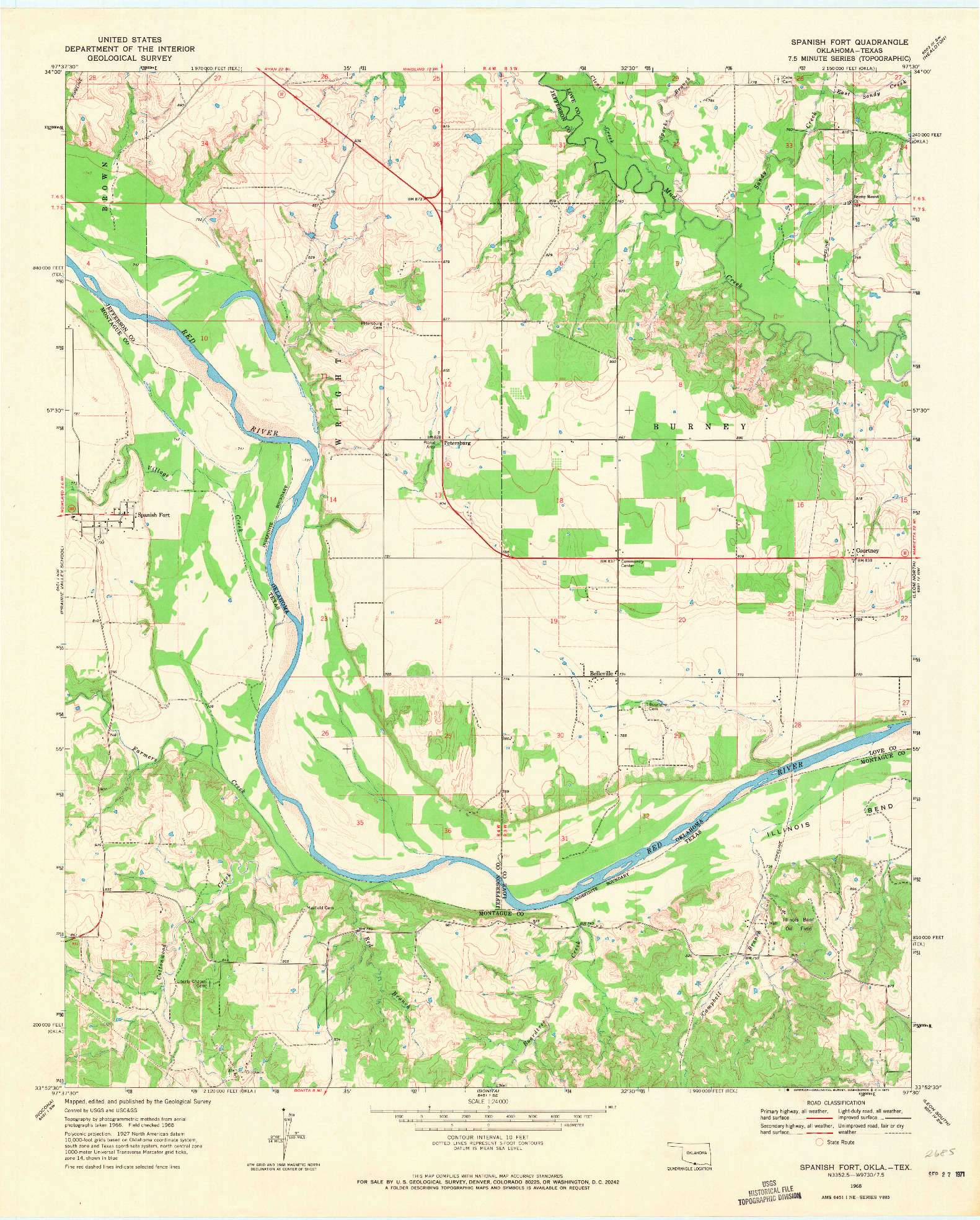 USGS 1:24000-SCALE QUADRANGLE FOR SPANISH FORT, OK 1968