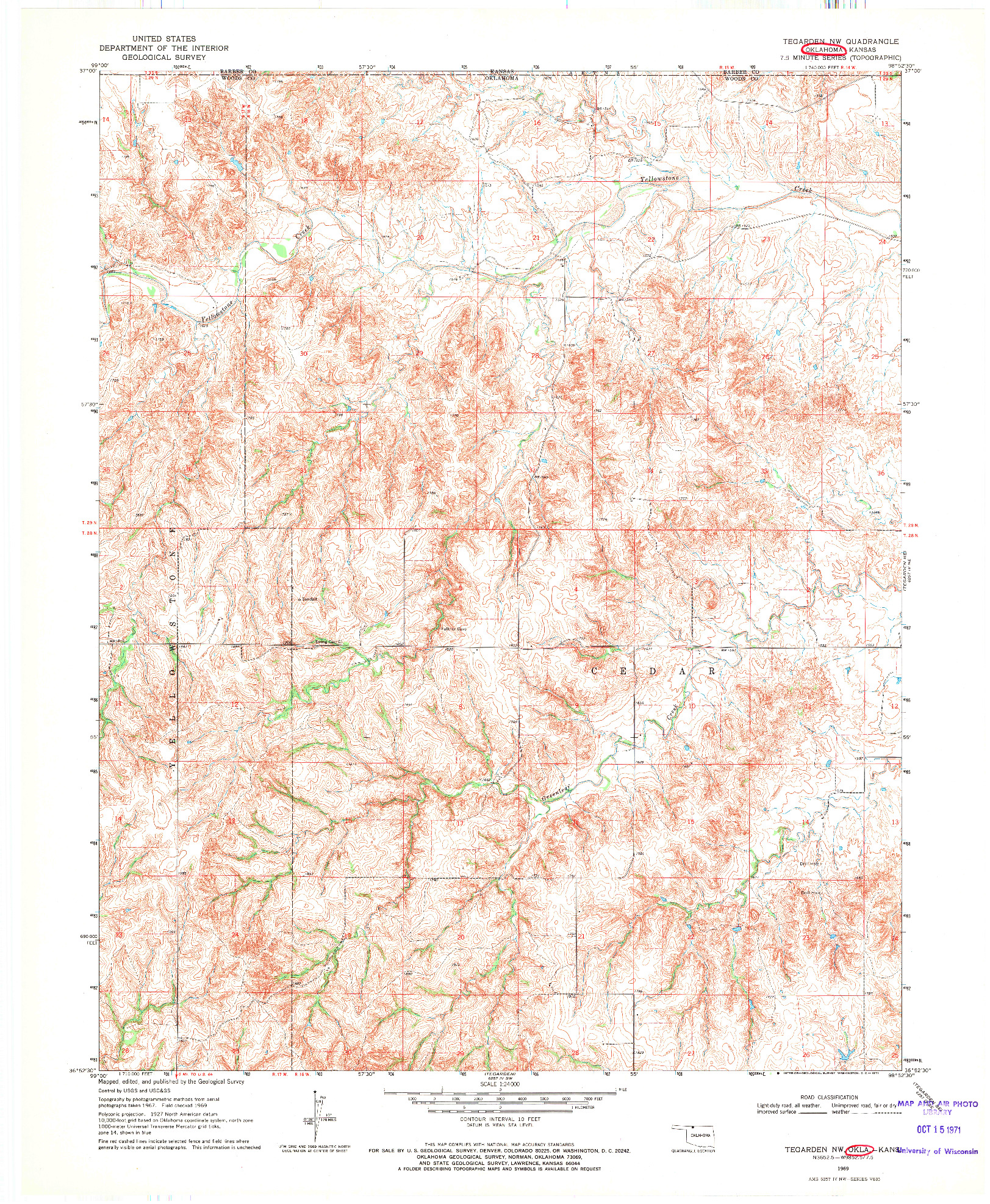 USGS 1:24000-SCALE QUADRANGLE FOR TEGARDEN NW, OK 1969