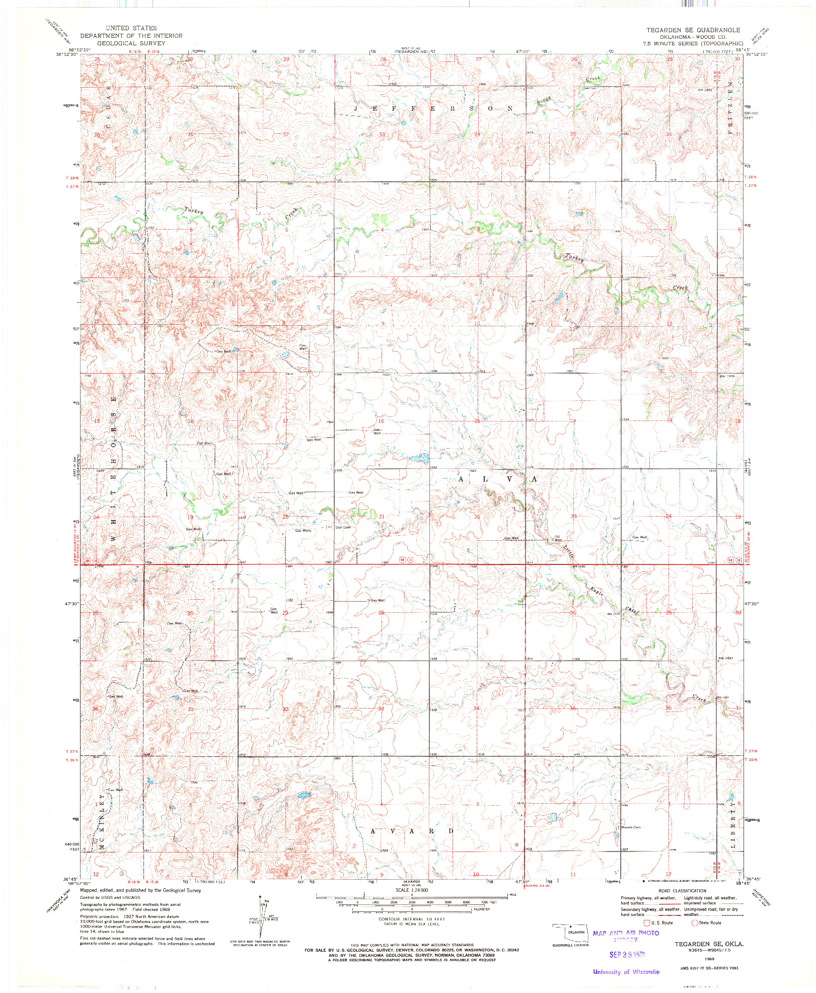 USGS 1:24000-SCALE QUADRANGLE FOR TEGARDEN SE, OK 1969