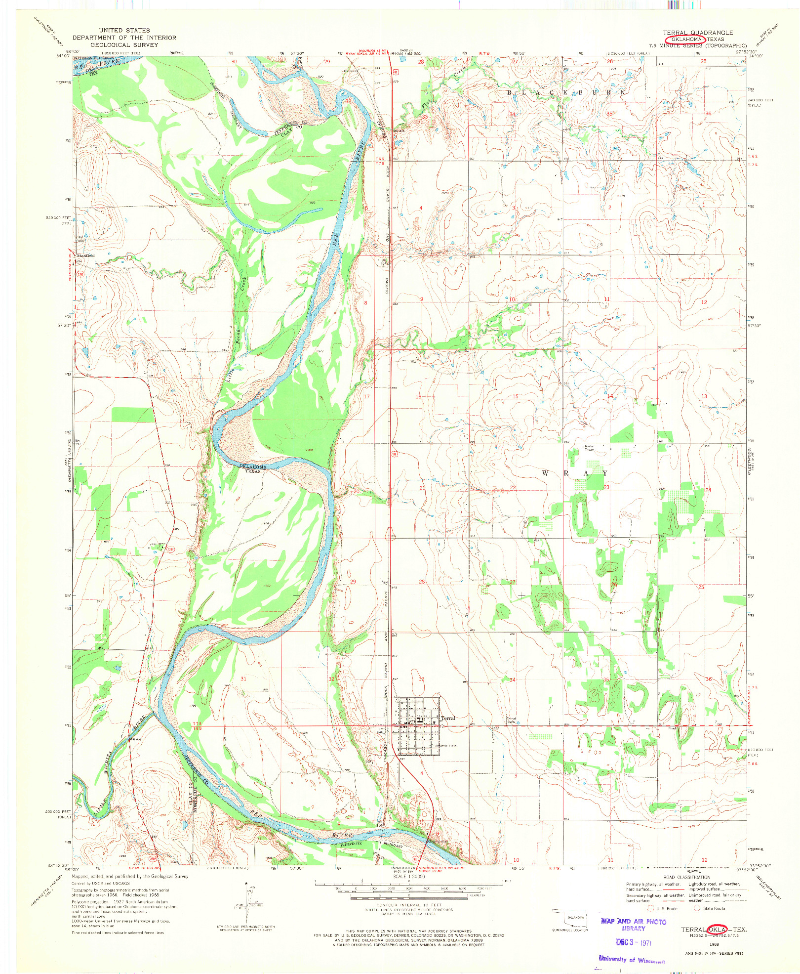 USGS 1:24000-SCALE QUADRANGLE FOR TERRAL, OK 1968