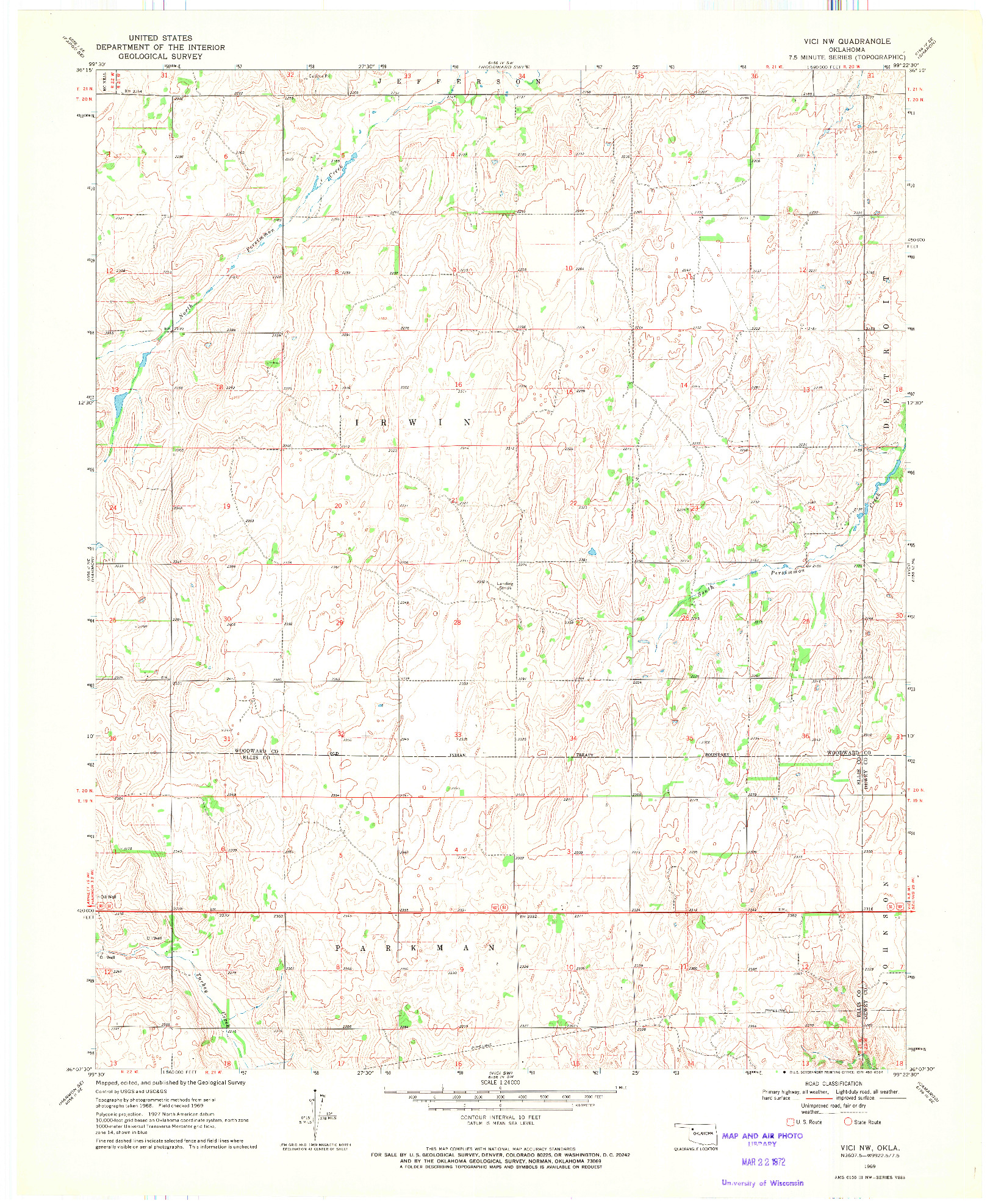 USGS 1:24000-SCALE QUADRANGLE FOR VICI NW, OK 1969