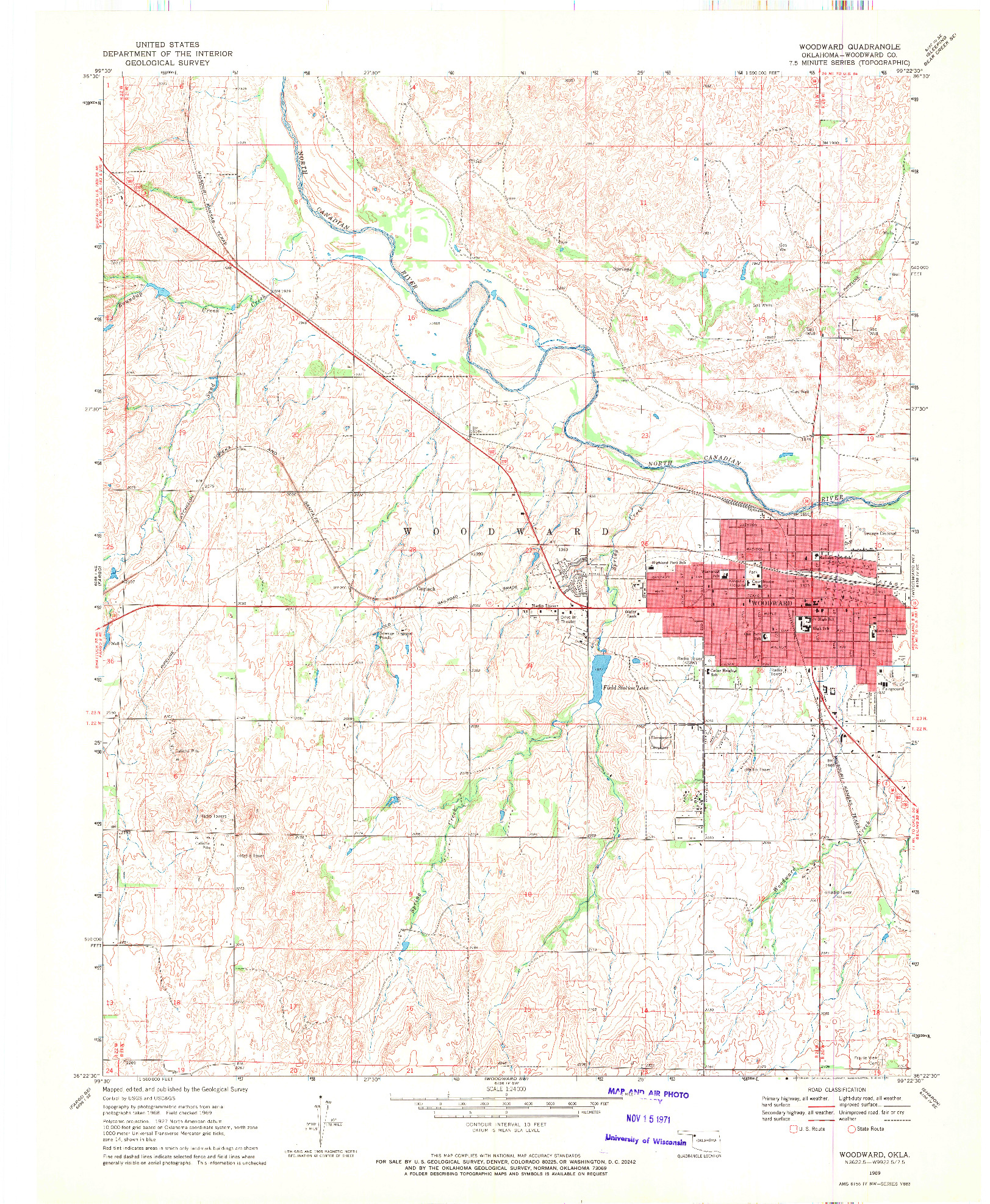 USGS 1:24000-SCALE QUADRANGLE FOR WOODWARD, OK 1969