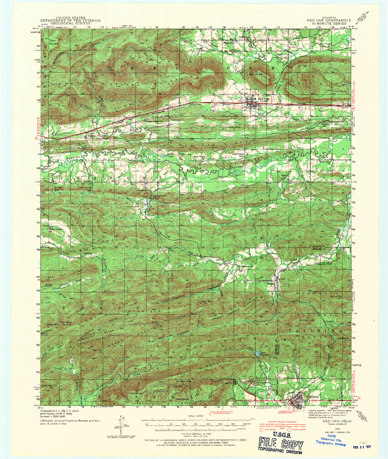 USGS 1:62500-SCALE QUADRANGLE FOR RED OAK, OK 1940