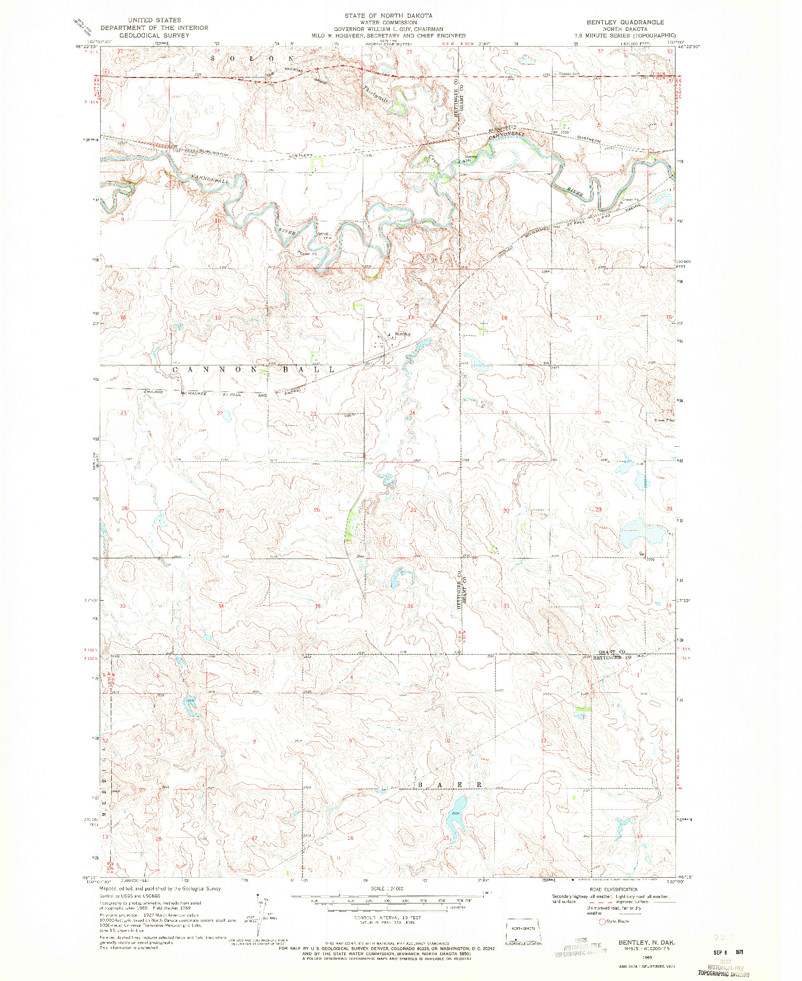 USGS 1:24000-SCALE QUADRANGLE FOR BENTLEY, ND 1969