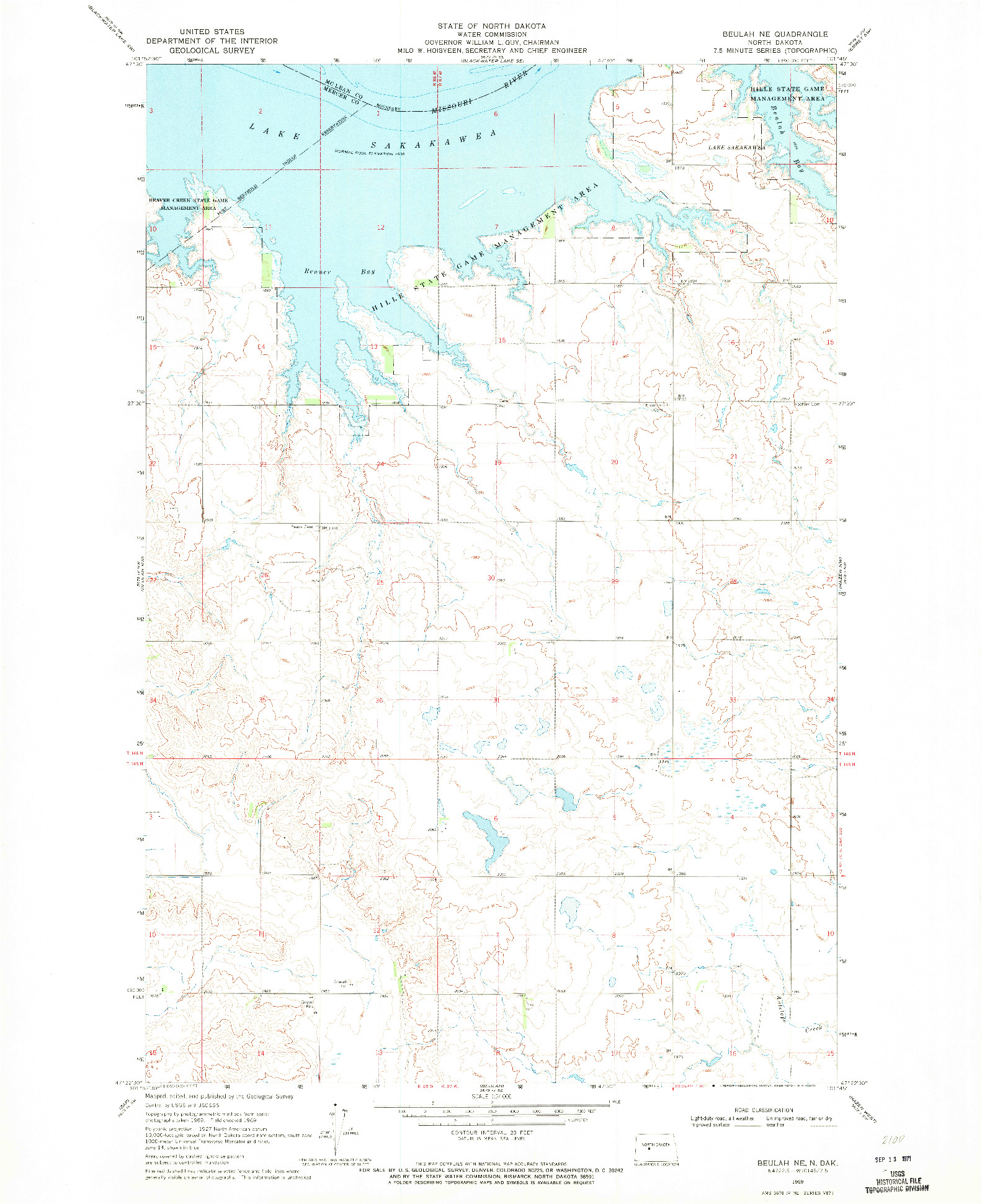 USGS 1:24000-SCALE QUADRANGLE FOR BEULAH NE, ND 1969