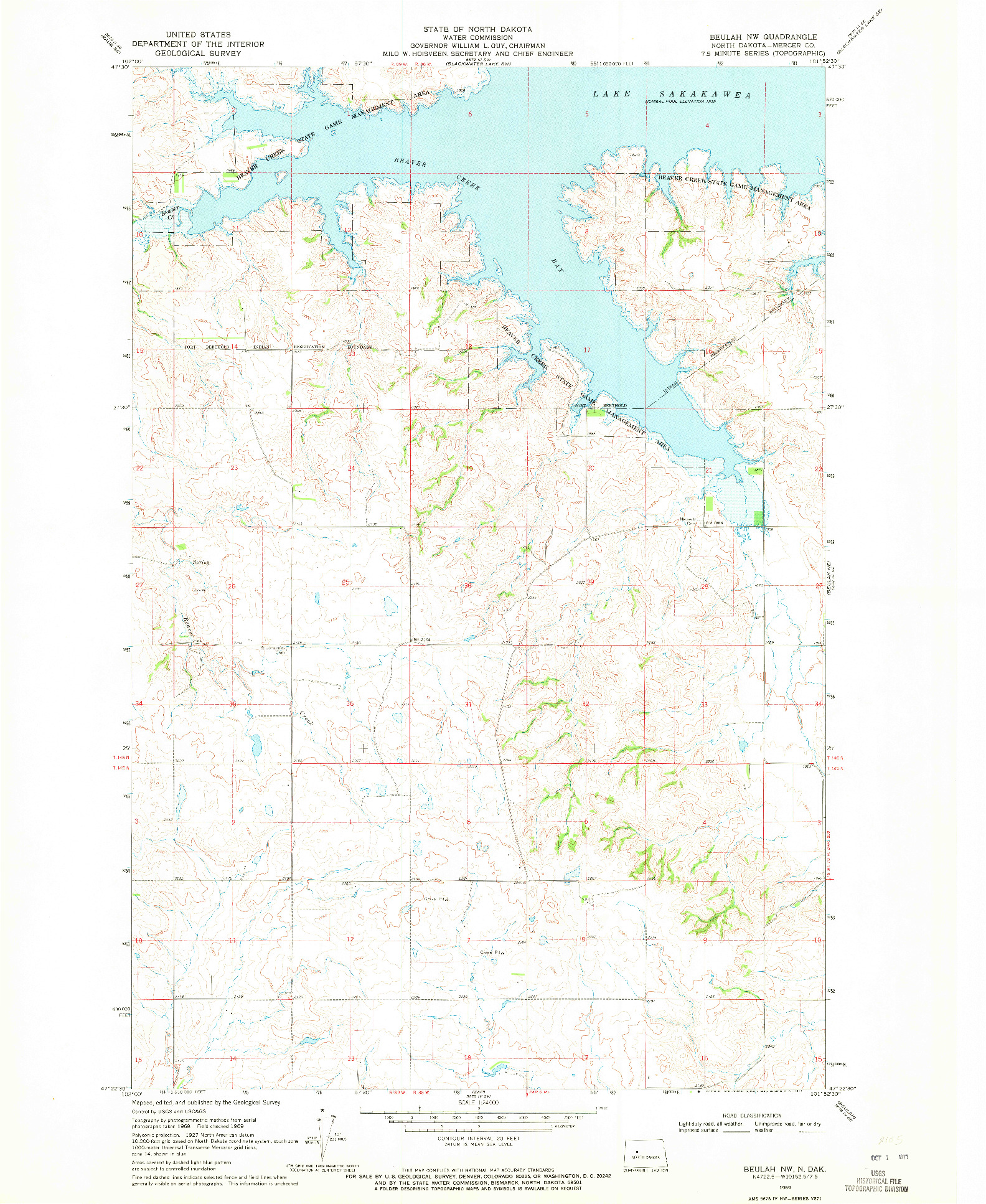 USGS 1:24000-SCALE QUADRANGLE FOR BEULAH NW, ND 1969