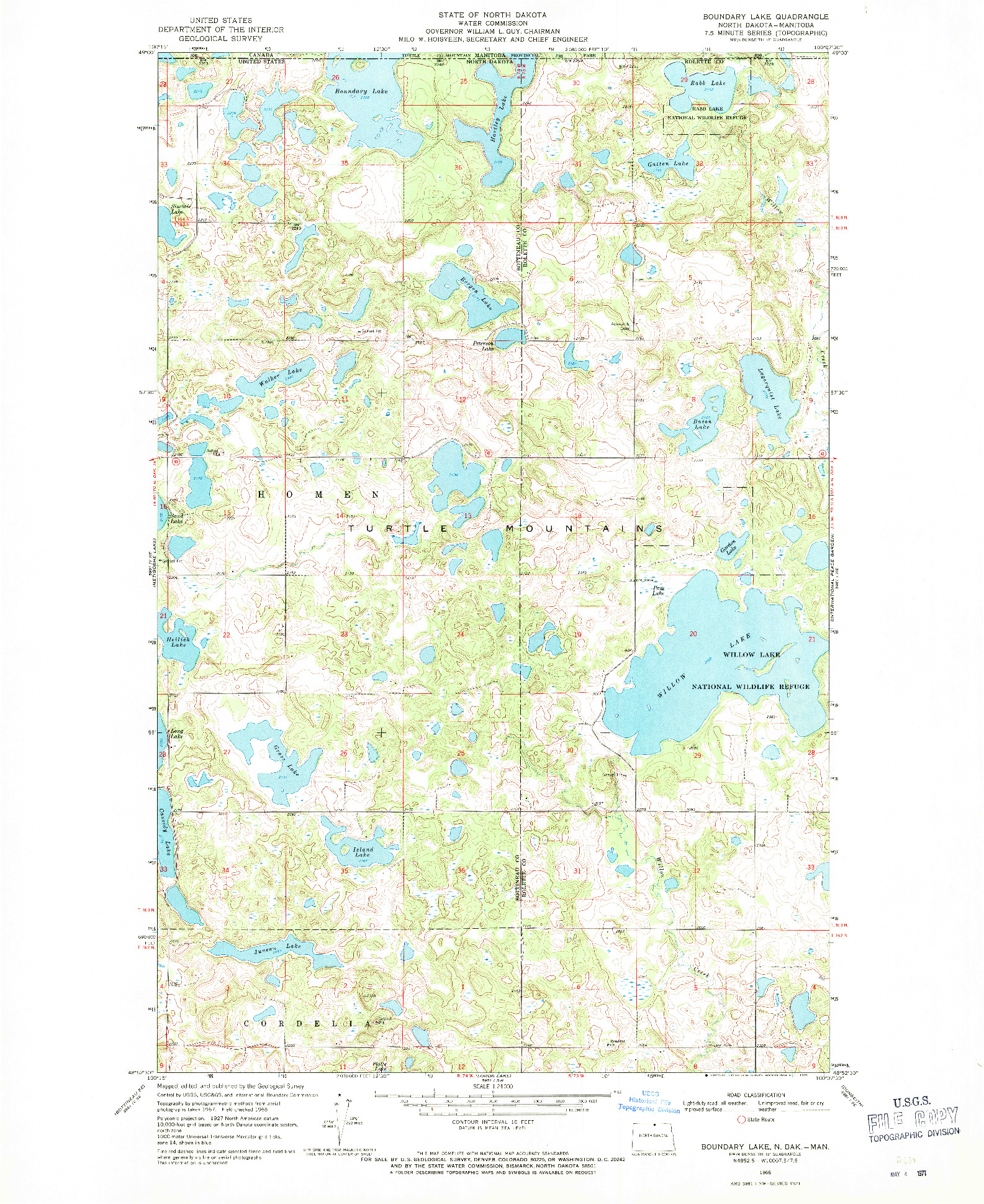 USGS 1:24000-SCALE QUADRANGLE FOR BOUNDARY LAKE, ND 1968