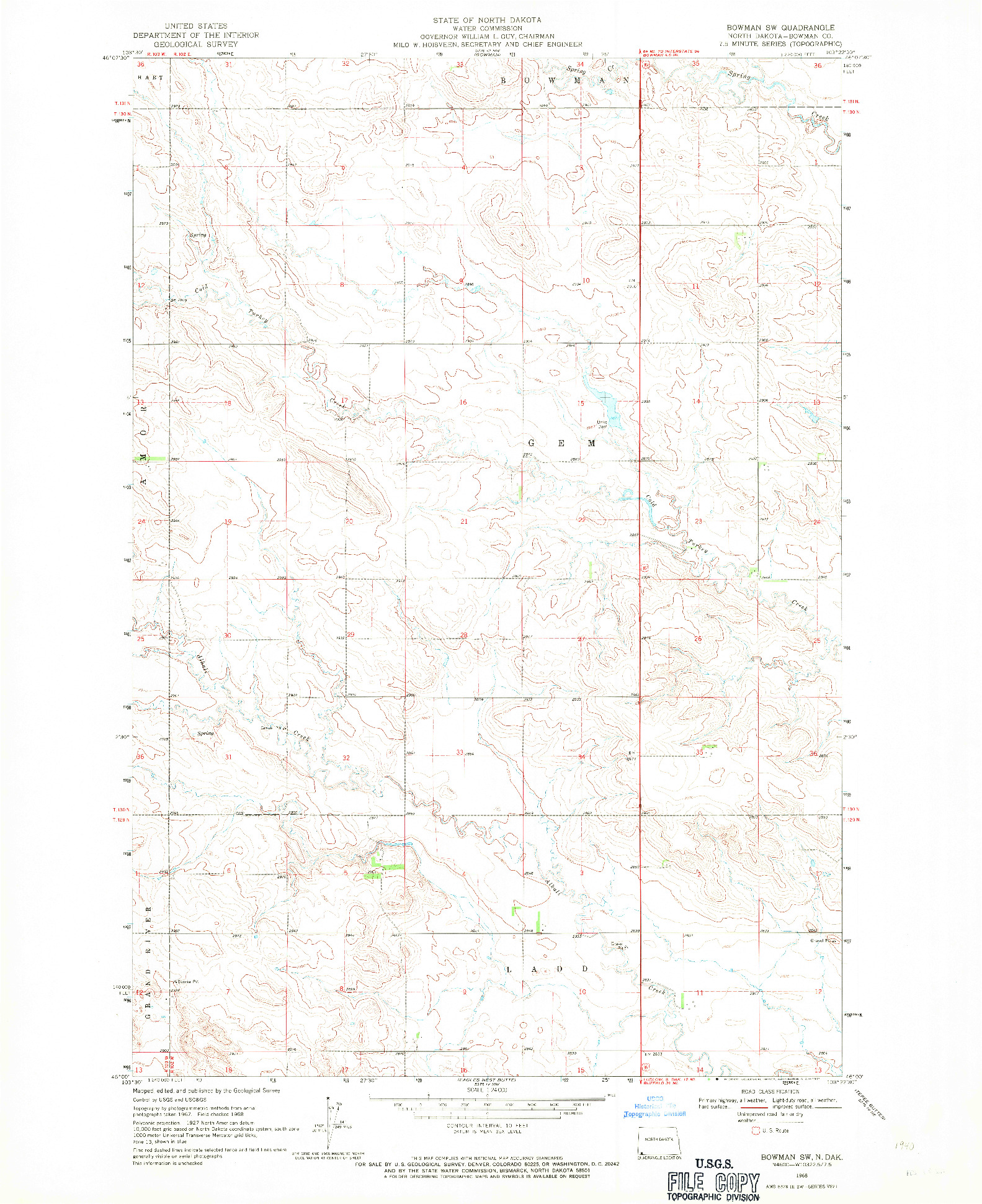 USGS 1:24000-SCALE QUADRANGLE FOR BOWMAN SW, ND 1968