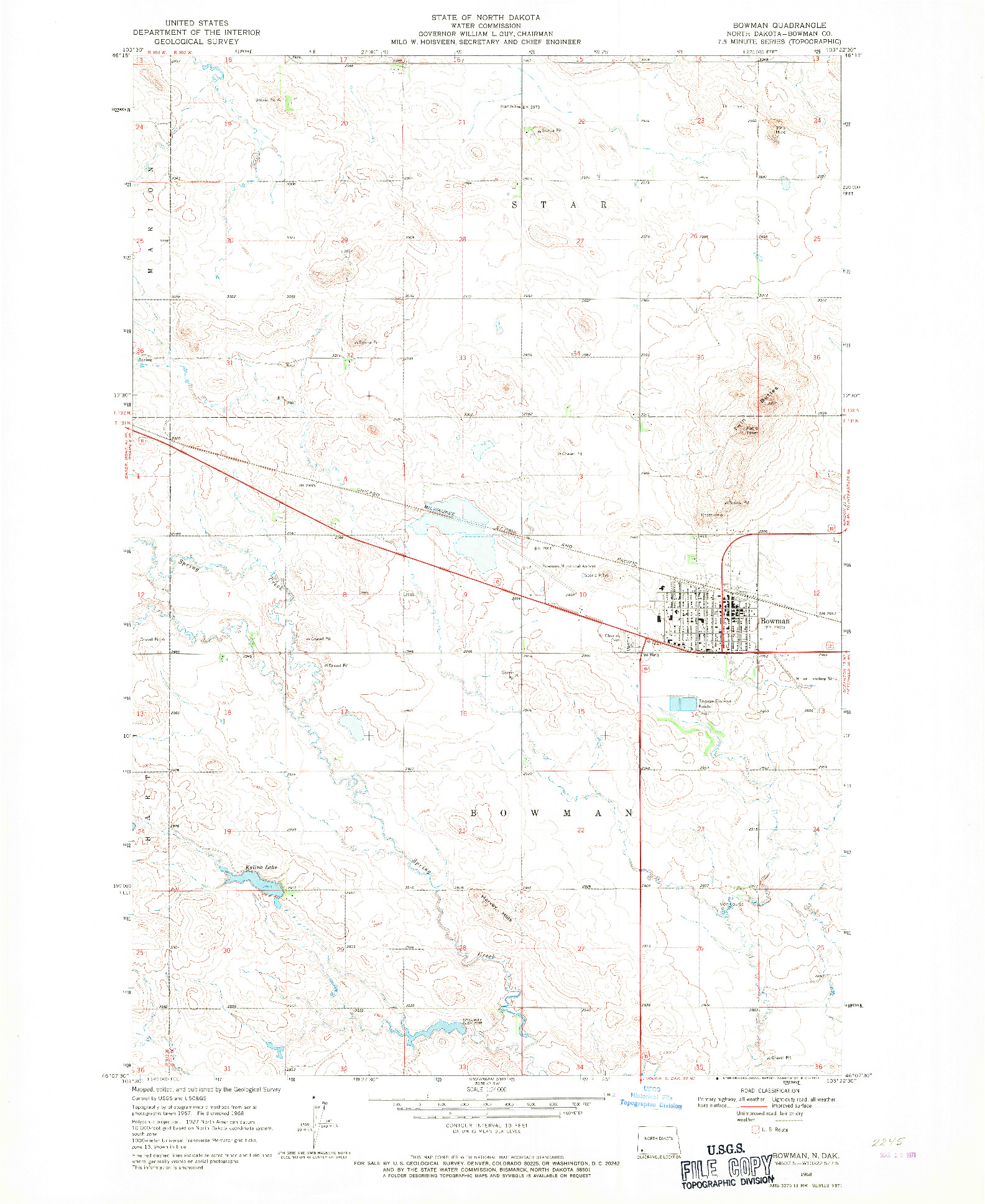 USGS 1:24000-SCALE QUADRANGLE FOR BOWMAN, ND 1968