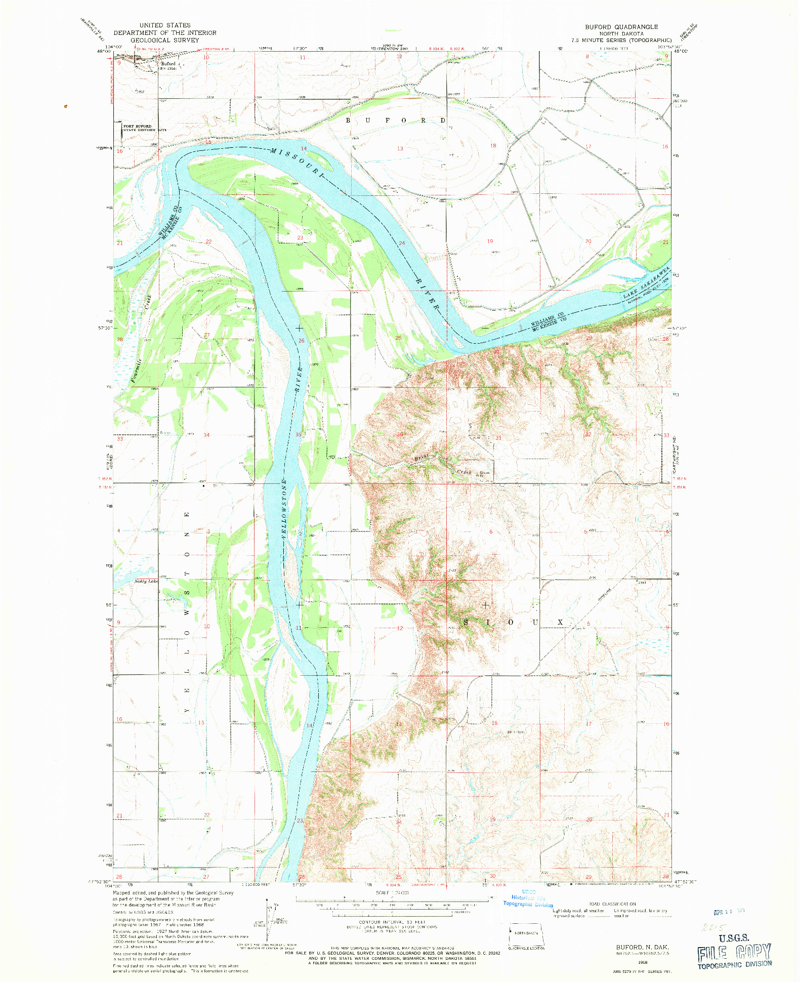 USGS 1:24000-SCALE QUADRANGLE FOR BUFORD, ND 1968