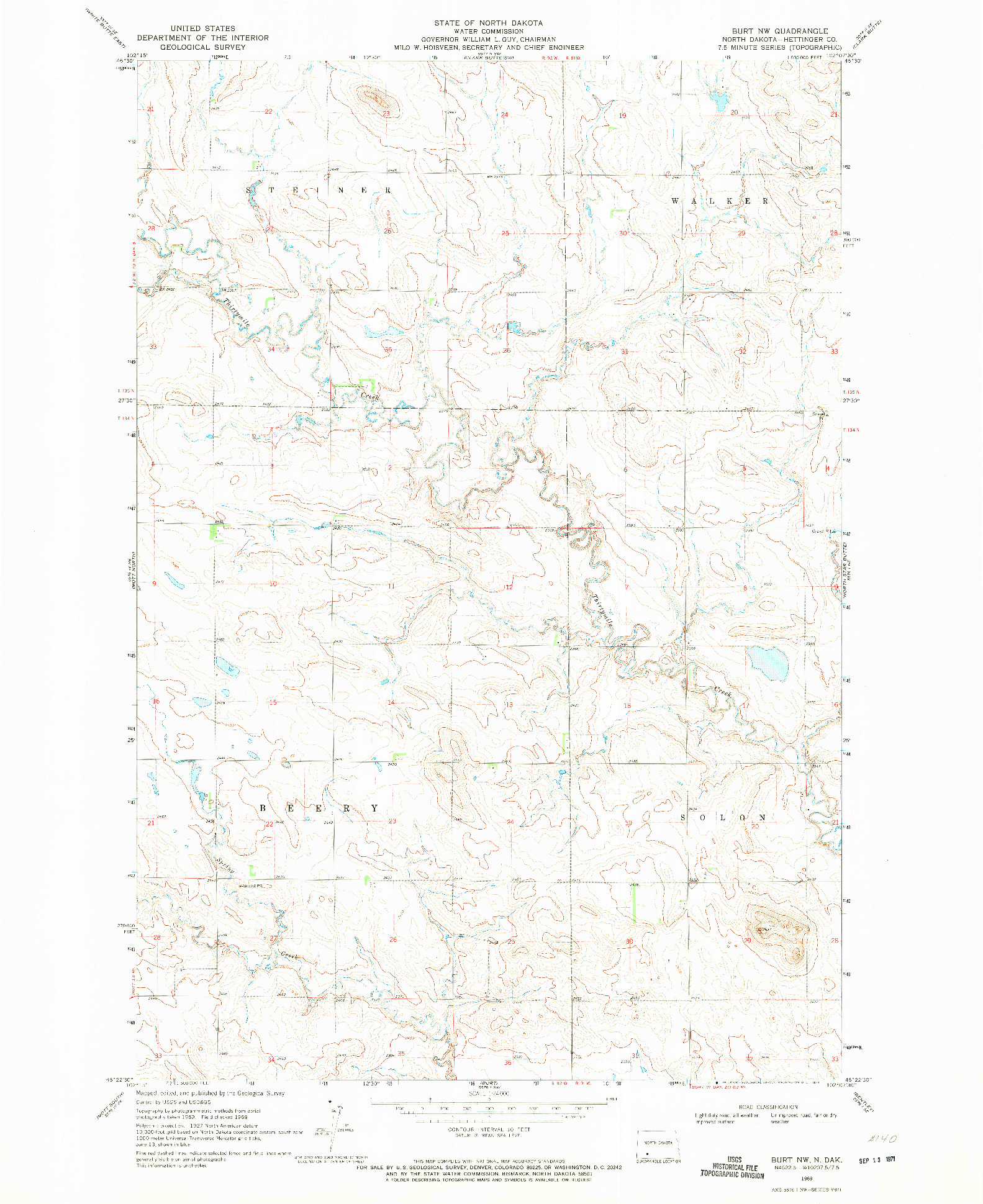 USGS 1:24000-SCALE QUADRANGLE FOR BURT NW, ND 1969